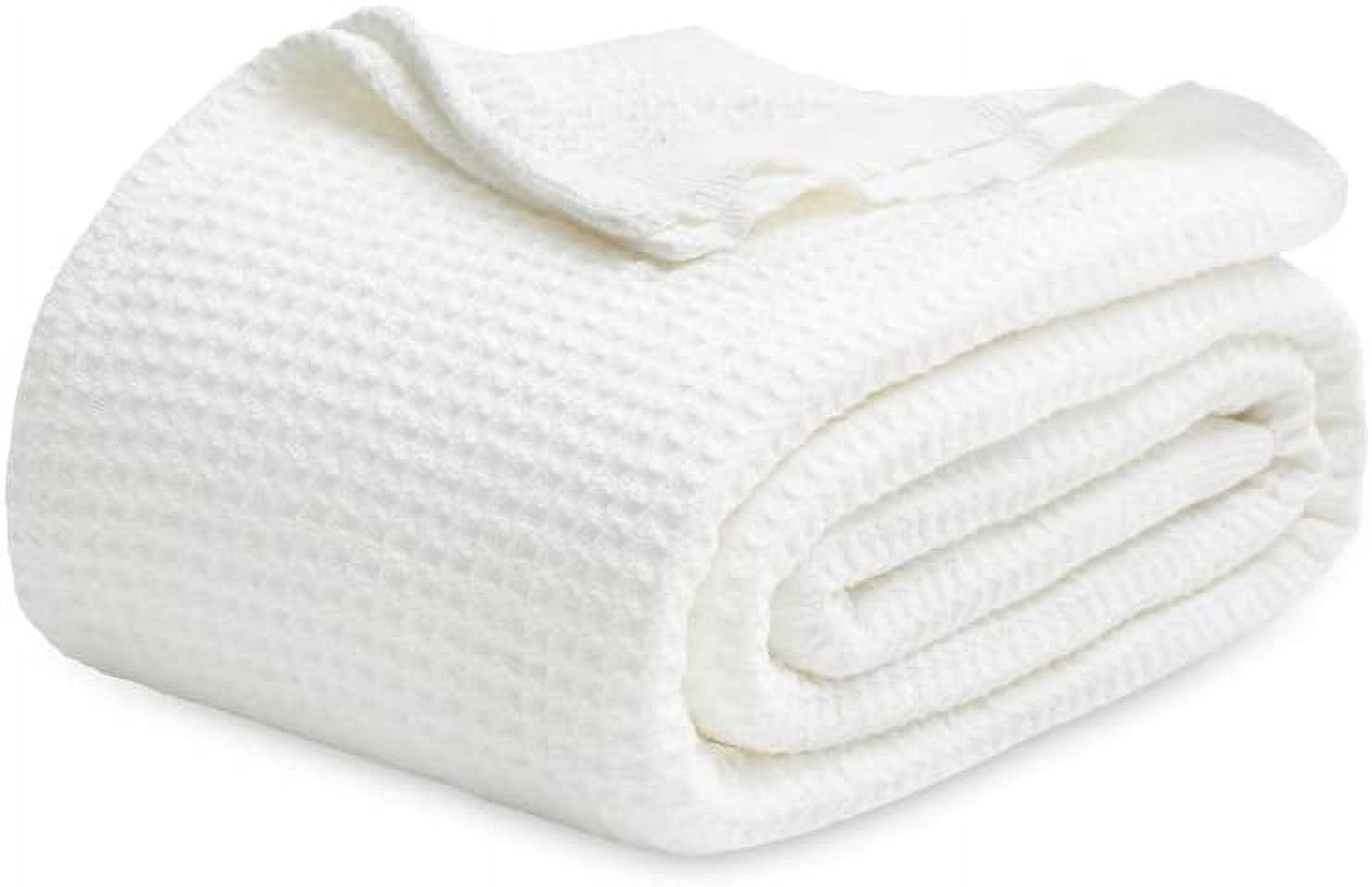 Cozy Comfort 100% Cotton Blankets King Size - 405GSM Waffle Weave Fall Throw Blankets for All Seasons, White, 104x90 inches