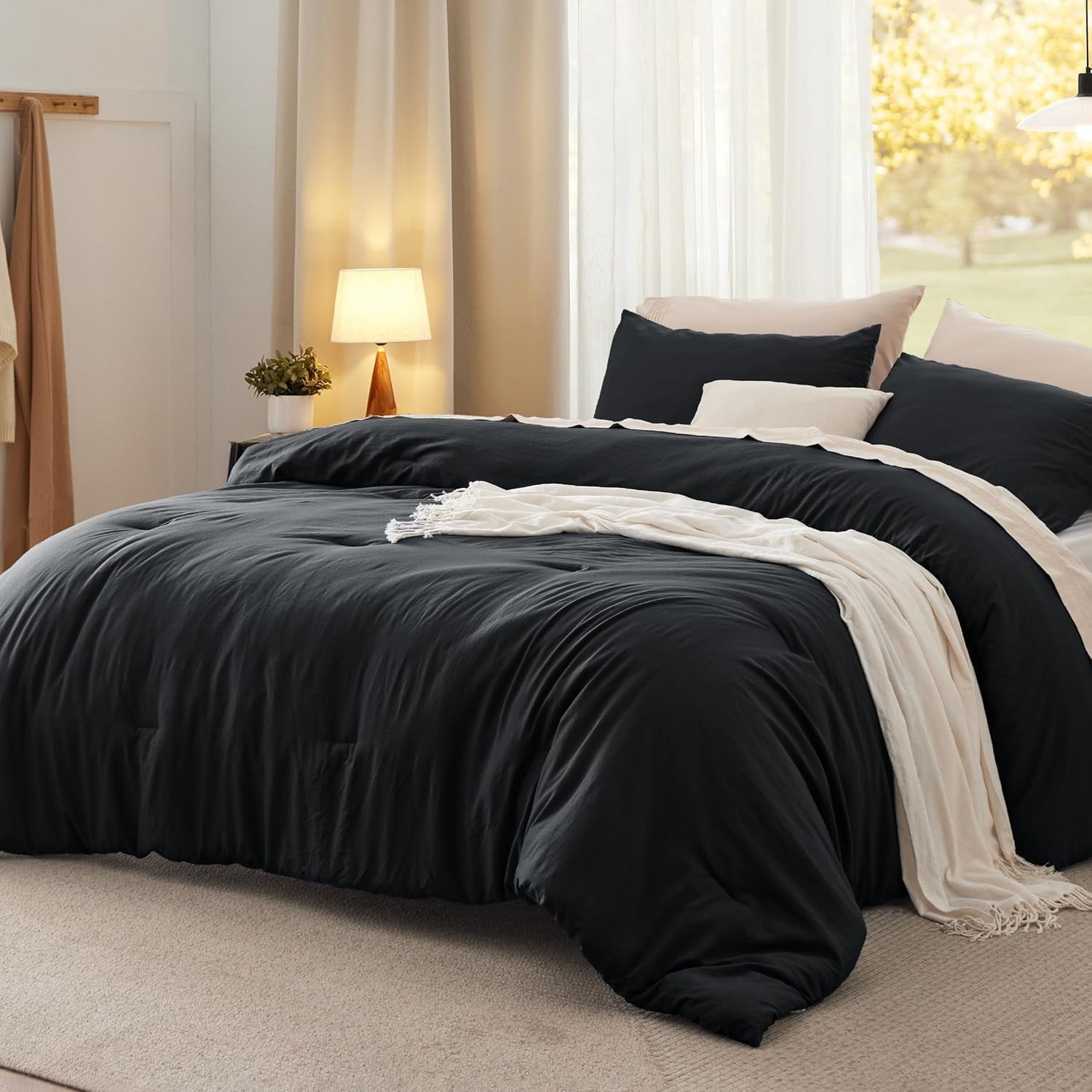 Cozy Comfort 3 Pieces Comforter Bedding Set For All Seasons 1 Lightweight Prewashed Comforter And 2 Pillowcaseskingblack