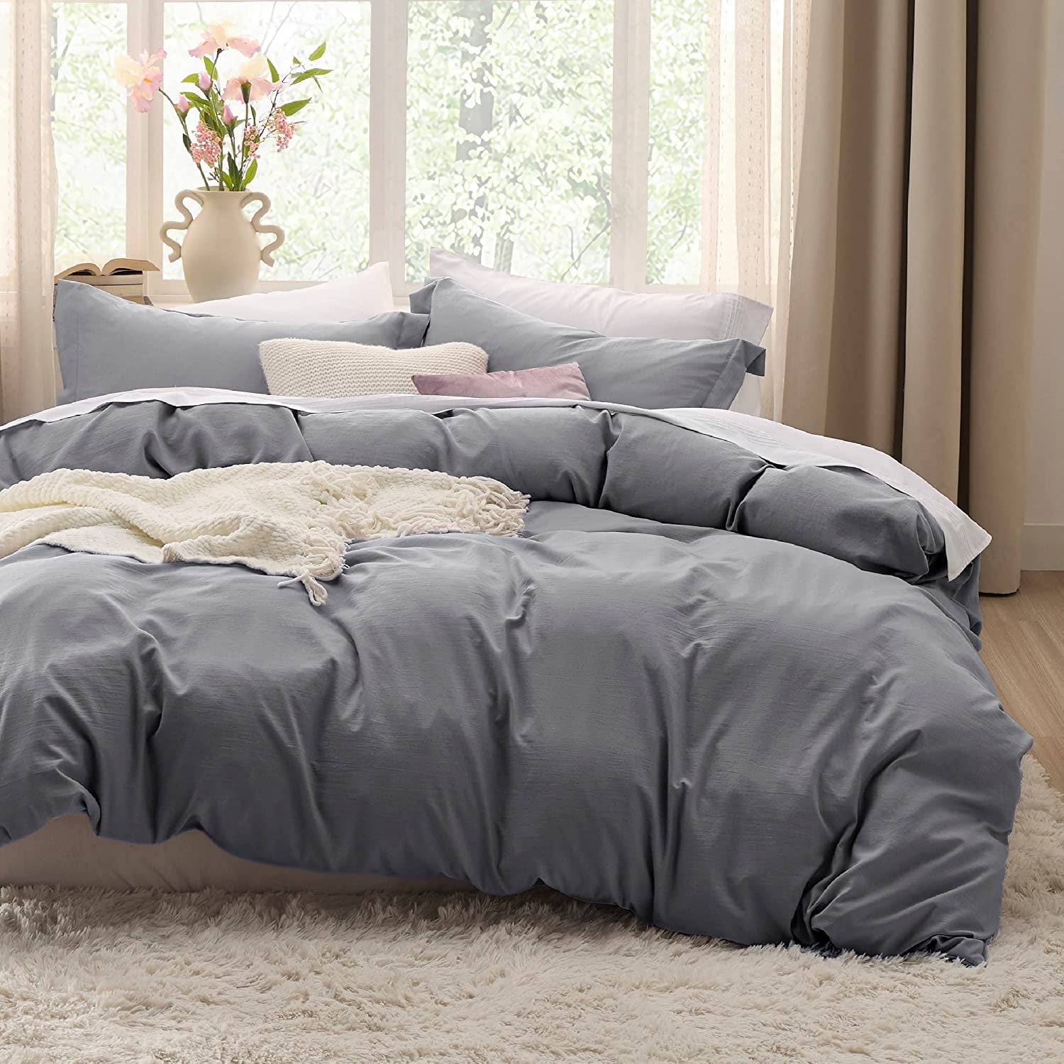 BEDSURE Grey Duvet Cover King Size - Soft Prewashed King Duvet Cover Set, 3 Pieces, 1 Duvet Cover 104x90 Inches with Zipper Closure and 2 Pillow Shams