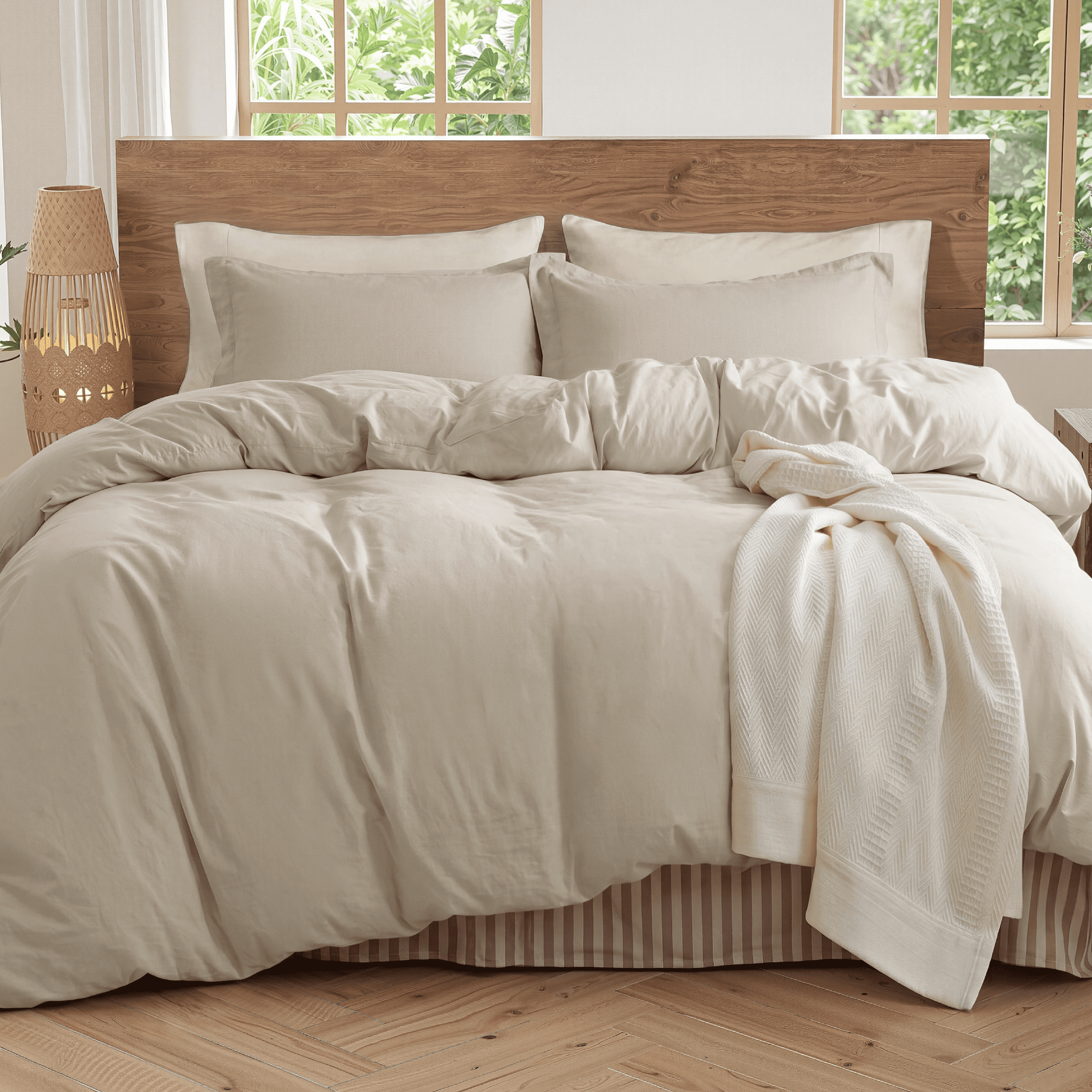 U by Bedsure 100% Washed Cotton Duvet Cover King Size, PureWoven Plain Simple & Soft Comforter Cover for All Seasons(Linen, King) New