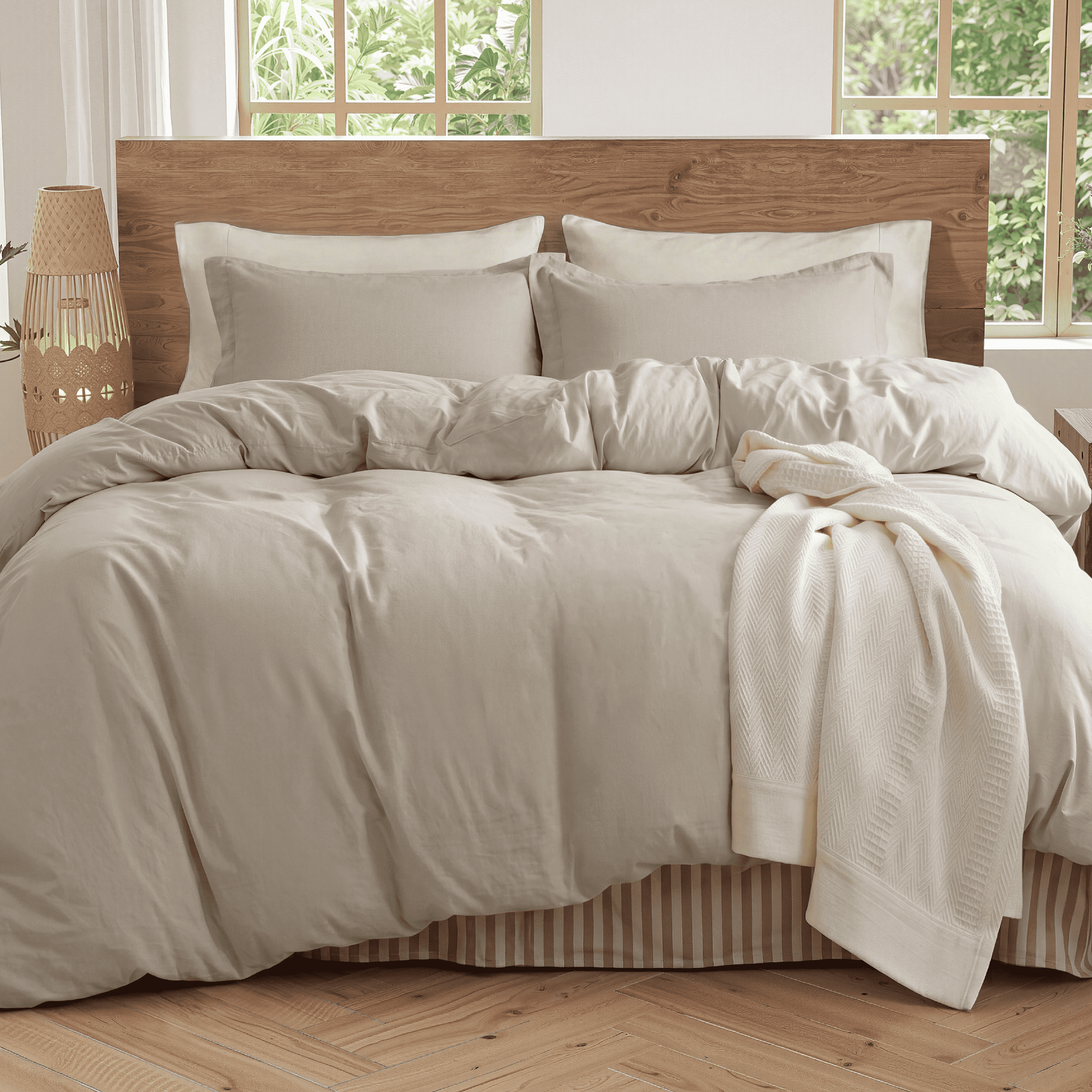U by Bedsure 100% Washed Cotton Duvet Cover Queen Size, Purewoven Plain Simple & Soft Comforter Cover for All Seasons(Brown, Queen) New