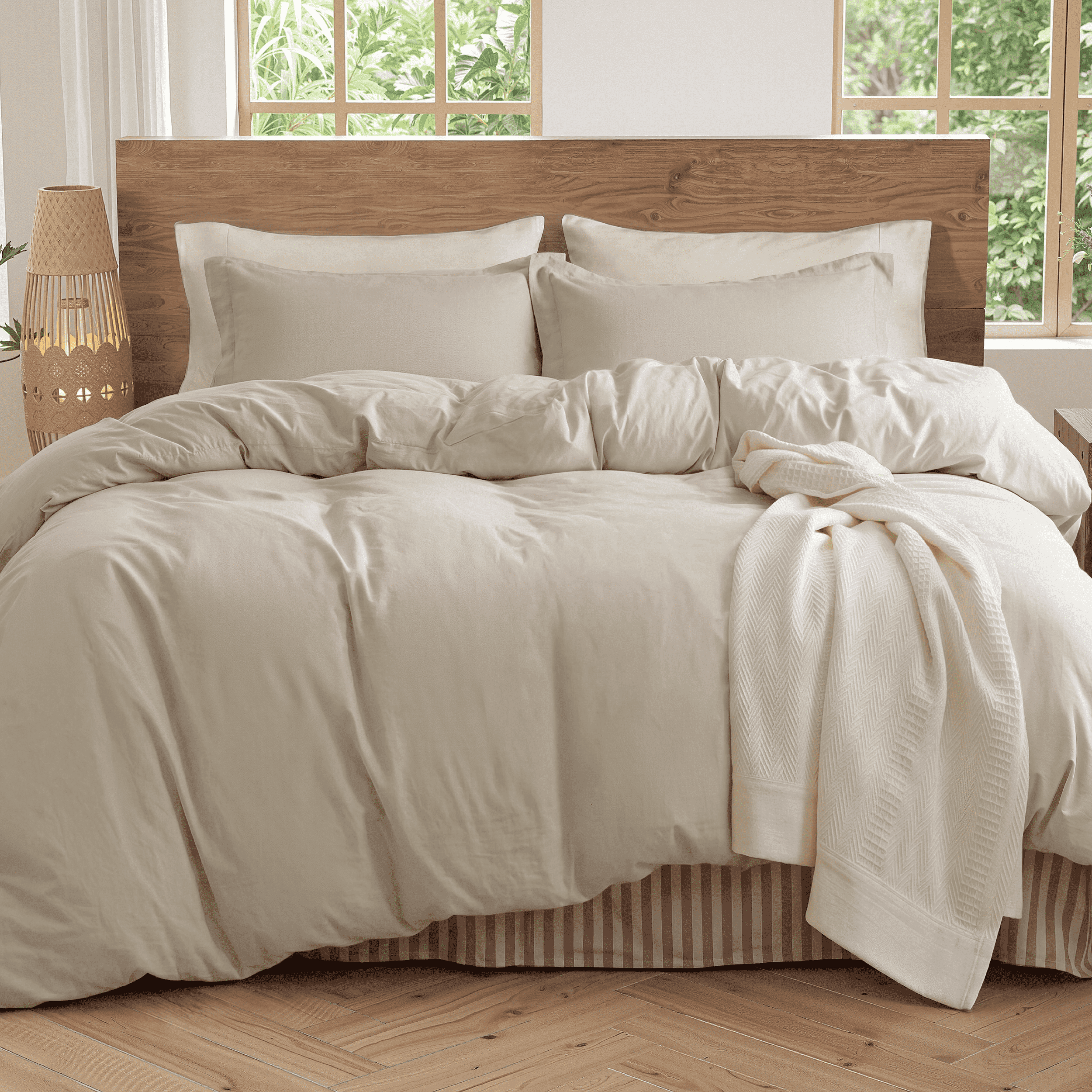 U by Bedsure 100% Washed Cotton Duvet Cover Queen Size, Purewoven Plain Simple & Soft Comforter Cover for All Seasons(Linen, Queen) New
