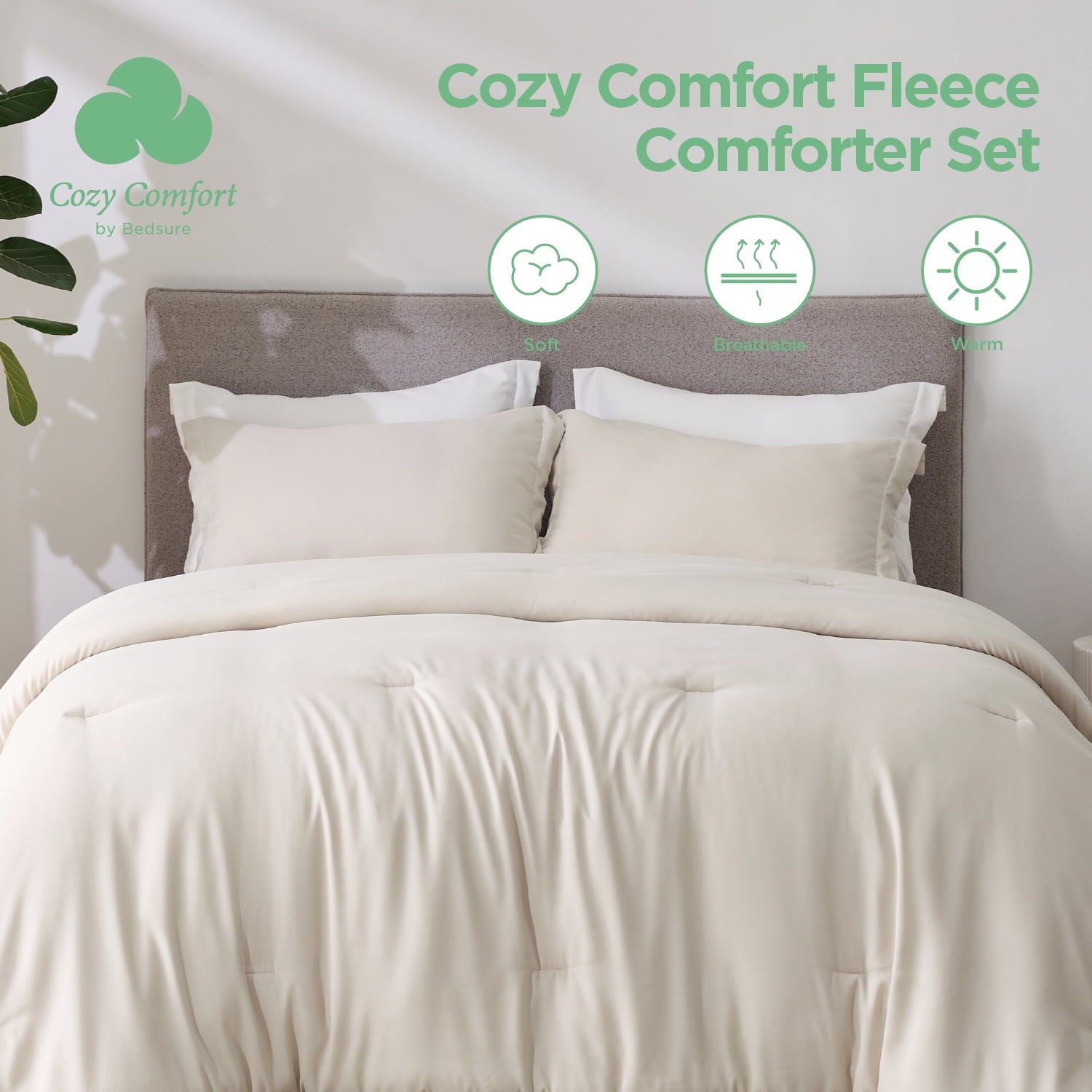 Cozy Comfort Beige Comforter Set Full, 3 Pieces Prewashed Bed Comforter For All Seasons, 1 Lightweight Comforter And 2 Pillowcases