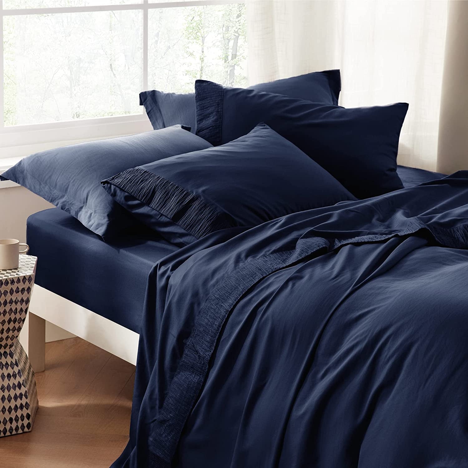 U by Bedsure Full Sheet Sets - Soft Sheets , 4 Pieces Hotel Luxury Navy Sheets , Polyester Microfiber material Cooling Bed Sheet Set