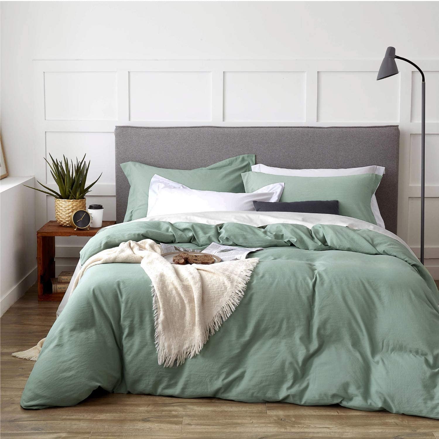 Bedsure California King Washed & Soft Duvet Cover Sets, Set 3 Pieces with Zipper Closure, 1 Duvet Cover 104x98 inches and 2 Pillow Shams Sage Green