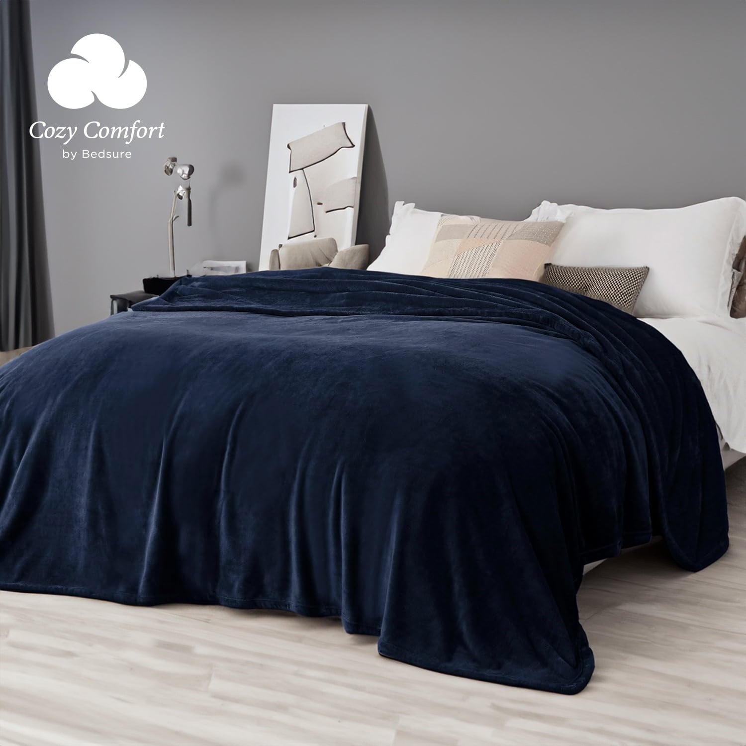 Cozy Comfort Fleece Bed Blankets Queen Size Navy - Soft Lightweight Cozy Luxury Blanket 90X90 Inches