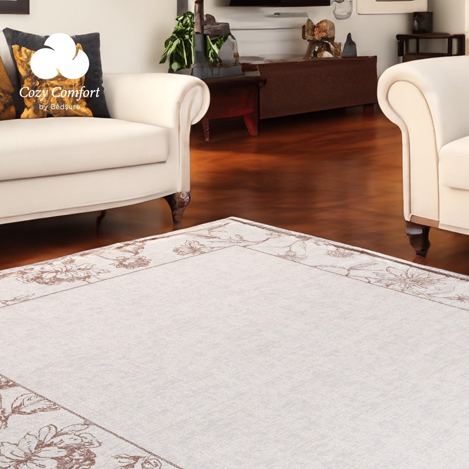 Cozy Comfort 5x7 Area Rugs for Living Room, Machine Washable Modern Style Rug, Non-Slip Backing, Non-Shedding, Low Pile Easy Care Throw Rugs for Bedroom Dining Room, Mocha Bisque