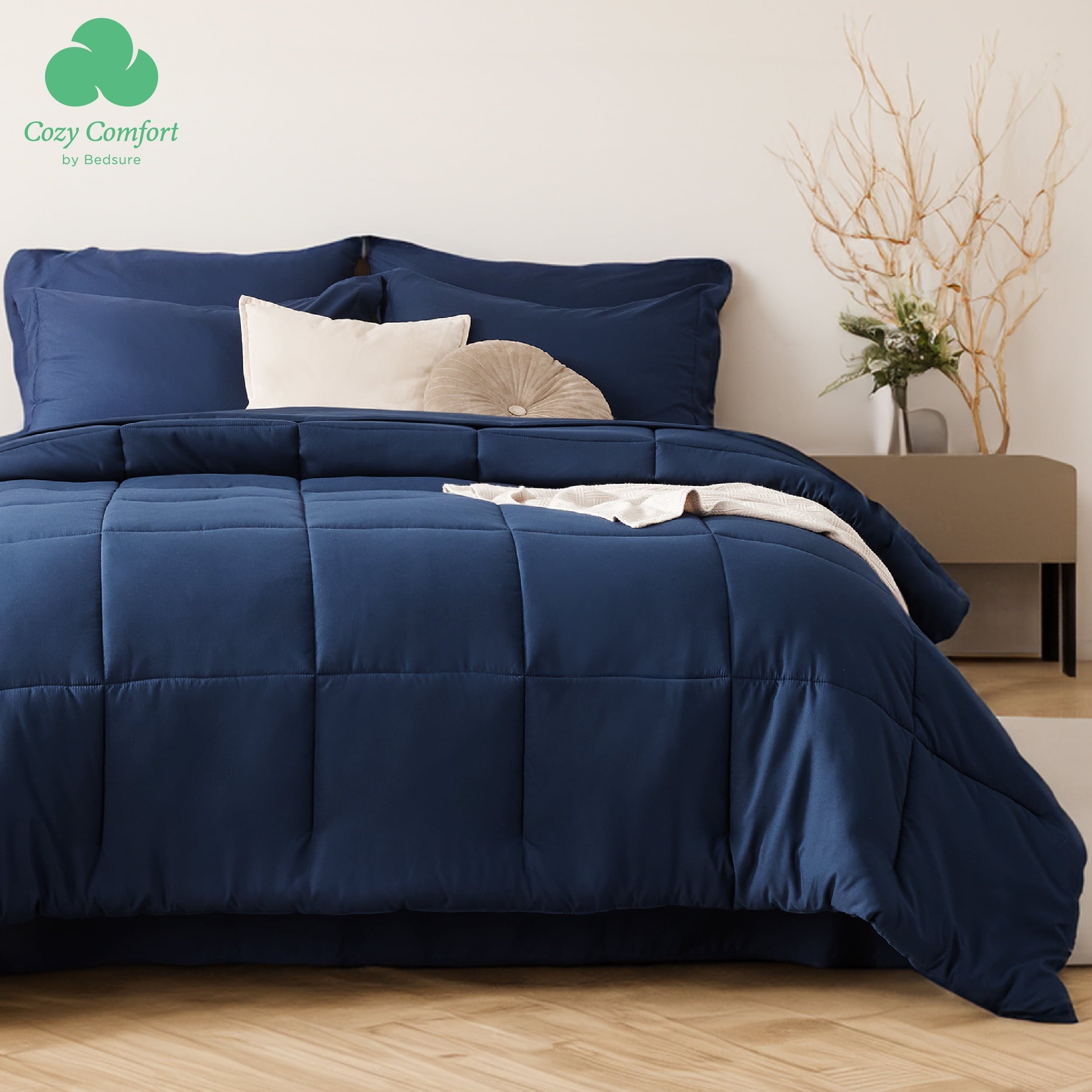 U by Bedsure Navy King Comforter Set  7 Pieces Solid King Bed in a Bag King Bed Set Navy with Quilted Warm Fluffy Comforters Sheets Pillowcases Shams