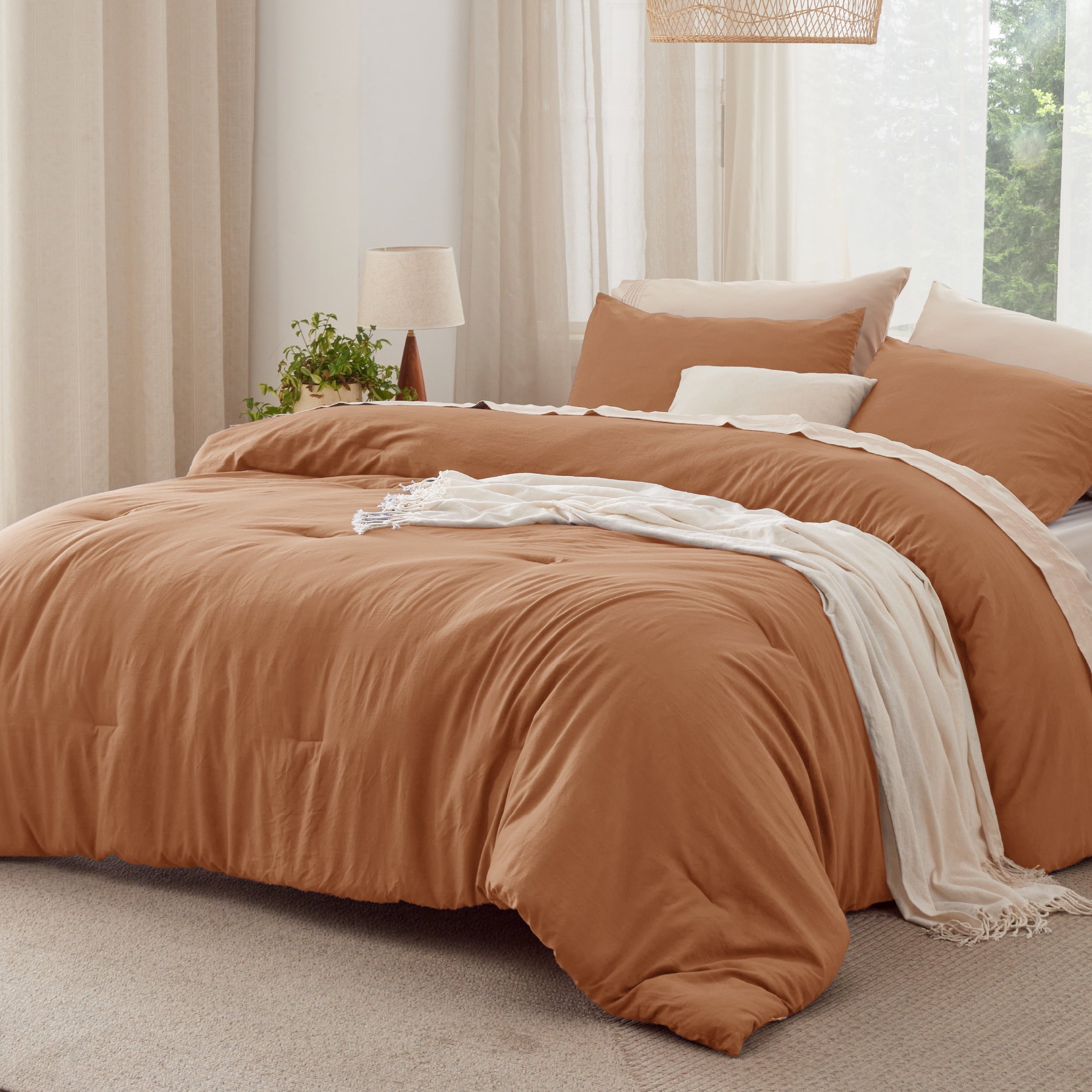 Cozy Comfort 3 Pieces Full Comforter Bedding Set Caramel Comforter Set for All Seasons 1 Lightweight Prewashed Comforter and 2 Pillowcases Full Caramel