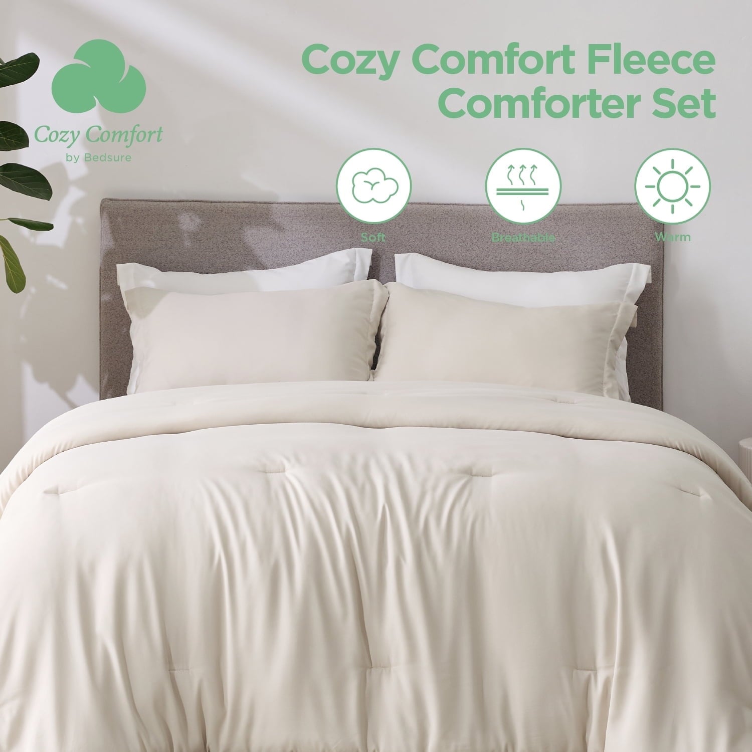 Cozy Comfort 2-Piece Twin Beige Comforter Set Modern1 Comforter And 1 Pillowcase