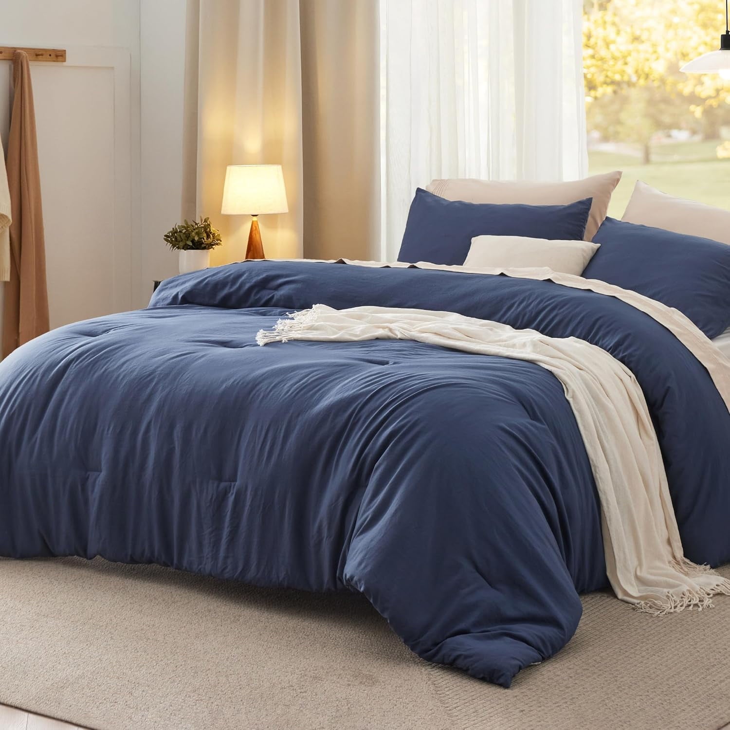 Cozy Comfort 3 Pieces Queen Comforter Bedding Set Navy Comforter Set for All Seasons 1 Lightweight Prewashed Comforter and 2 Pillowcases Queen Navy