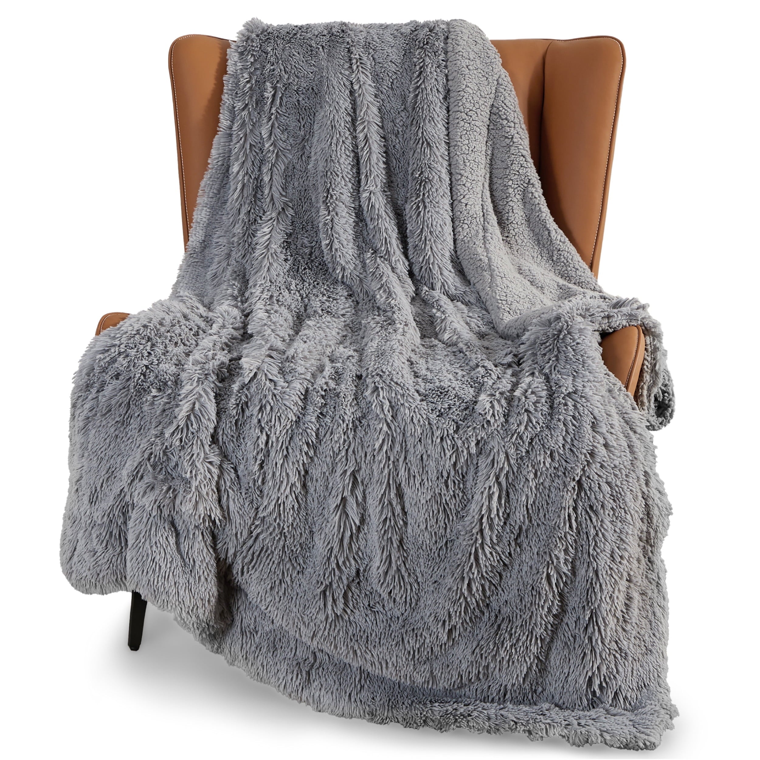 Cozy Comfort Faux Fur Twin Blankets Grey - Fluffy Blankets & Throws Shaggy Faux Fur Blanket, 60x80 Inches