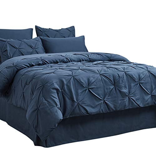 Bedsure 8 Pieces Pintuck Bed Set Full Size Bed in A Bag with Comforters Sheets Pillowcases Shams Navy