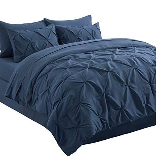Cozy Comfort 8 Pieces Pinch Pleat King Size Bed Comforters Sheets Pillowcases Shams Kids Bedding Set Blue