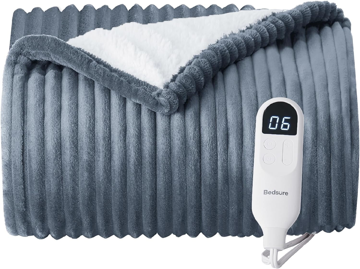 Cozy Comfort Electric Blanket Heated Full - Soft Ribbed Flannel Heated Blanket, Fast Heating Electric Throw with 6 Heating Levels & 4 Time Settings, 3 Hours Auto-Off, Grey