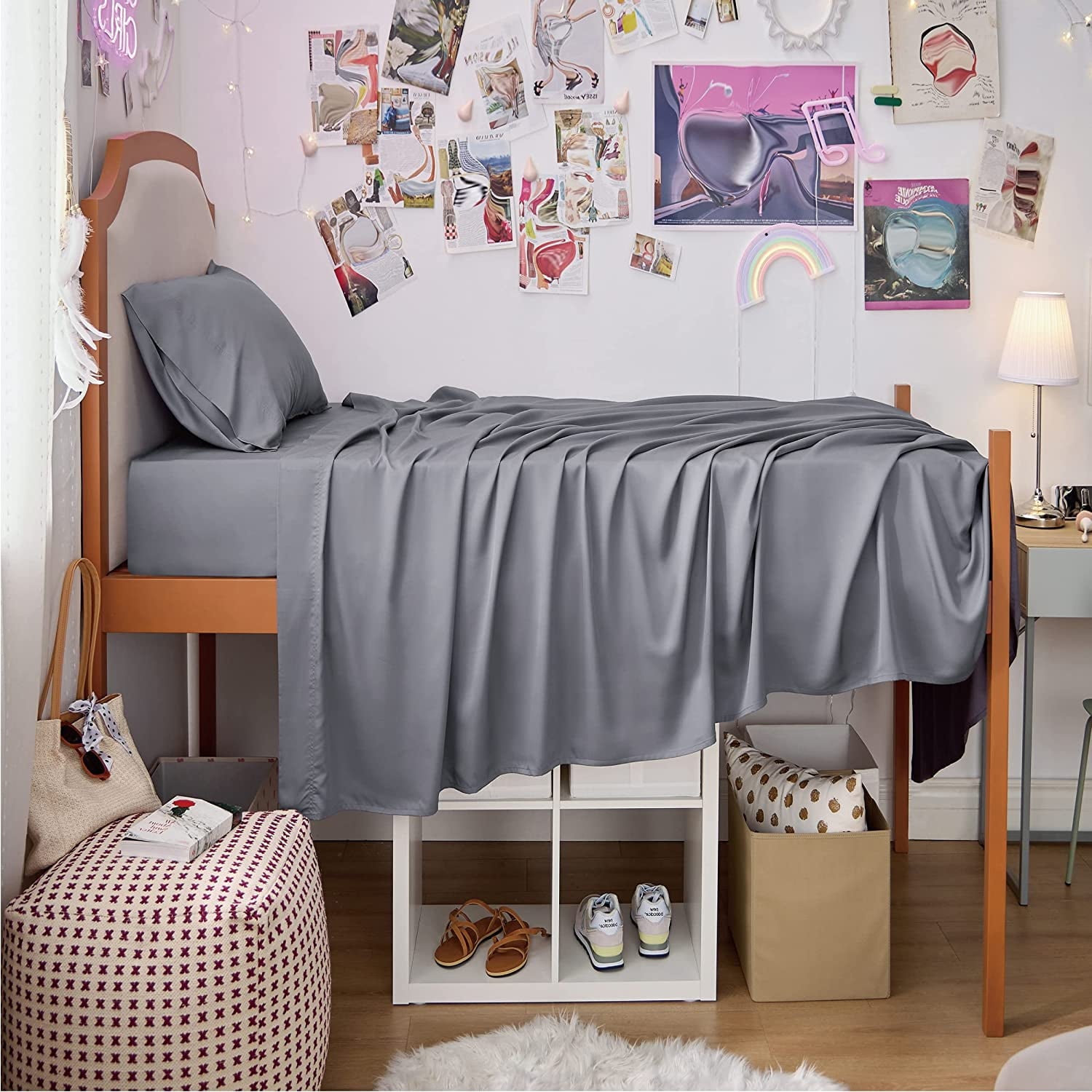 Cozy Comfort Cooling Bed Sheets Set Rayon Derived from Bamboo Silky Soft Breathable Twin XL Sheets Grey