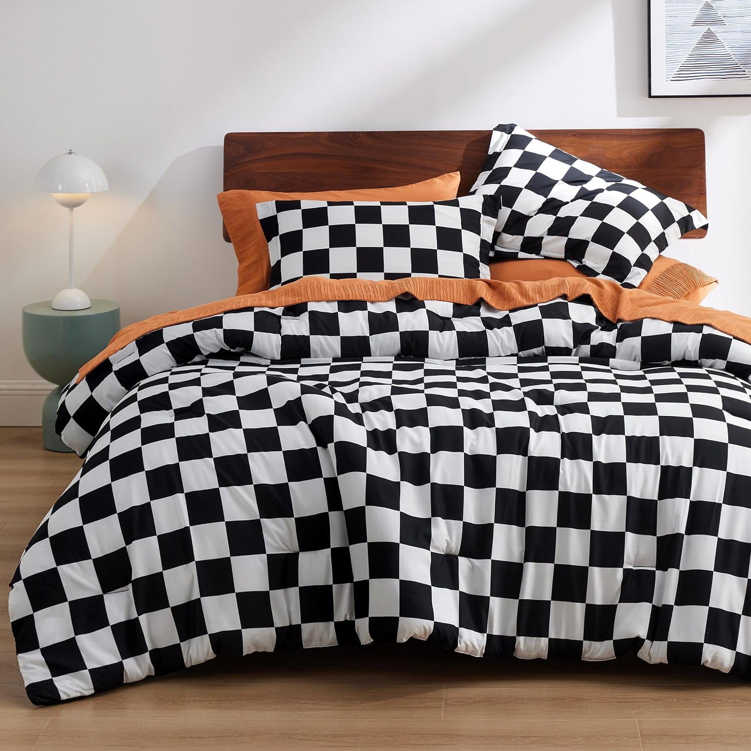 Cozy Comfort Black Checkered Comforter Set - Bedding Comforter Set Queen, Black White Fluffy Grid Plaid Comforter, 3 Pieces, Includes 1 Comforter (90"x90") and 2 Pillow Shams (20"x26"+2")