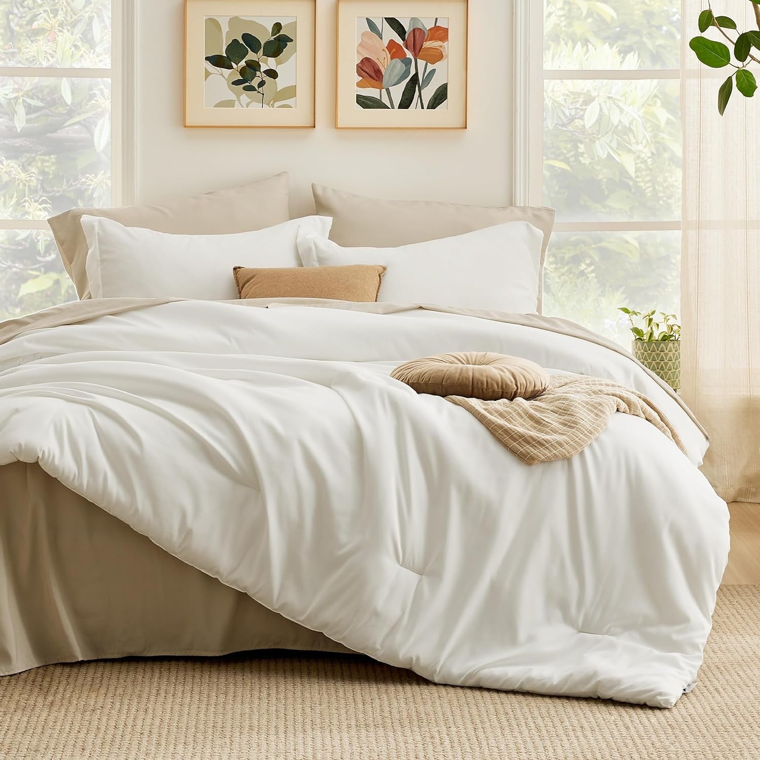 U by Bedsure King Size Comforter Set White, 7 Pieces Lightweight King Bedding Sets Boho, Bed in a Bag with Comforter, Sheets, Pillowcases & Shams