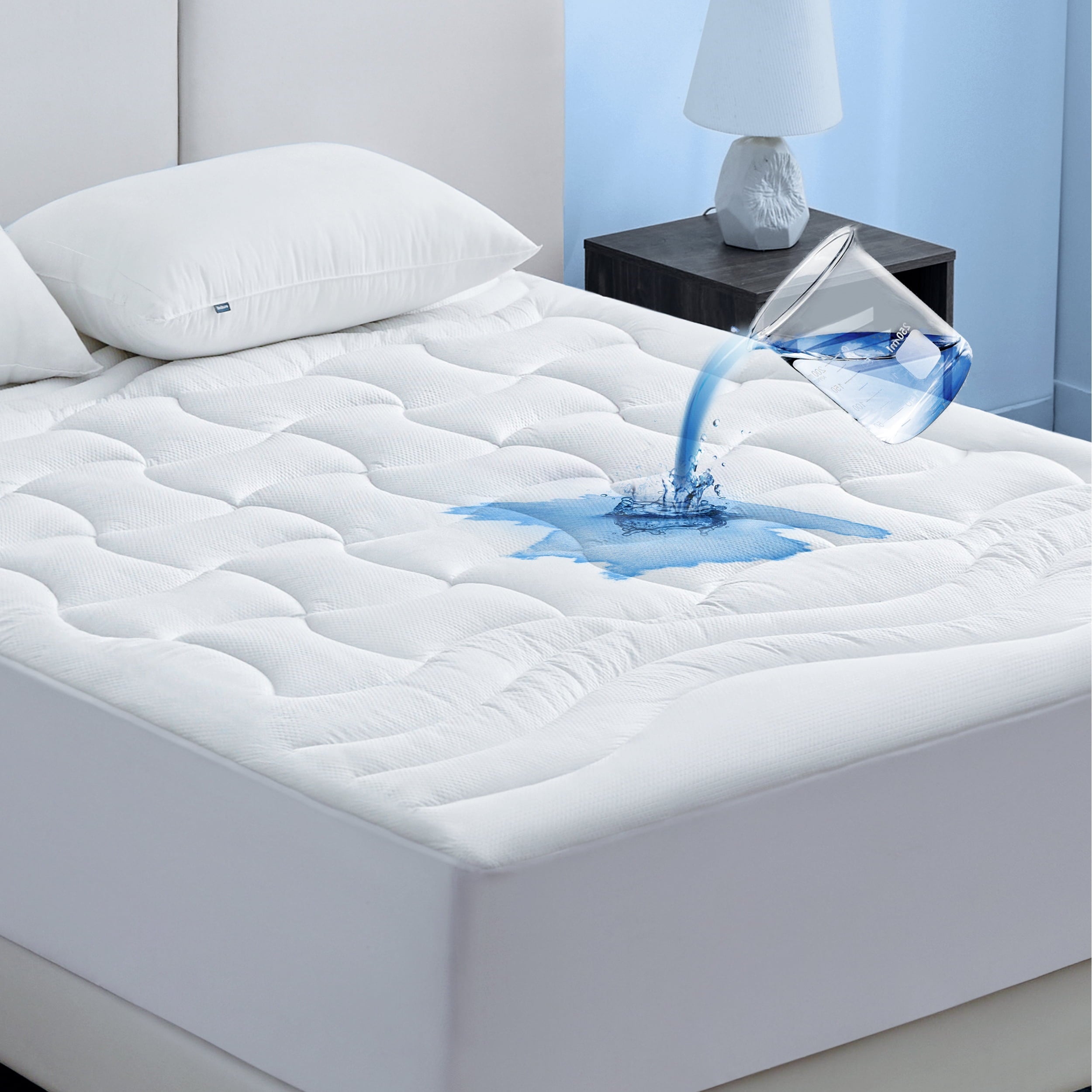 Cozy Comfort Cal King Mattress Pad Waterproof - Quilted Fitted Mattress Cover, Breathable Mattress Protector Stretches up to 16 Inches Deep, White