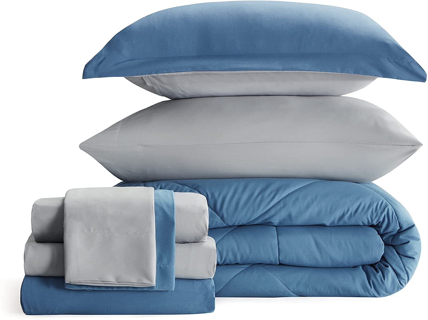 Cozy Comfort Blue Comforter Set Queen - 7 Pieces Reversible Bed in a Bag with Comforters, Sheets, Pillowcases & Shams