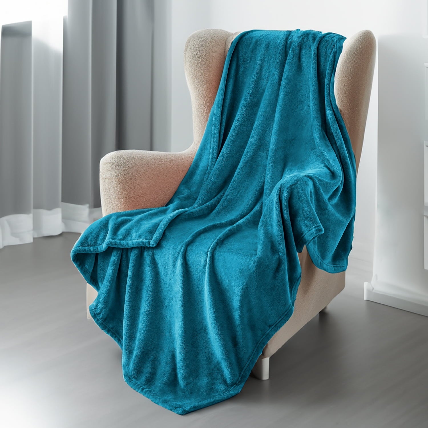 Cozy Comfort Flannel Fleece Teal Bed Blanket, Twin - Thicker & Softer Lightweight & Airy Giftable