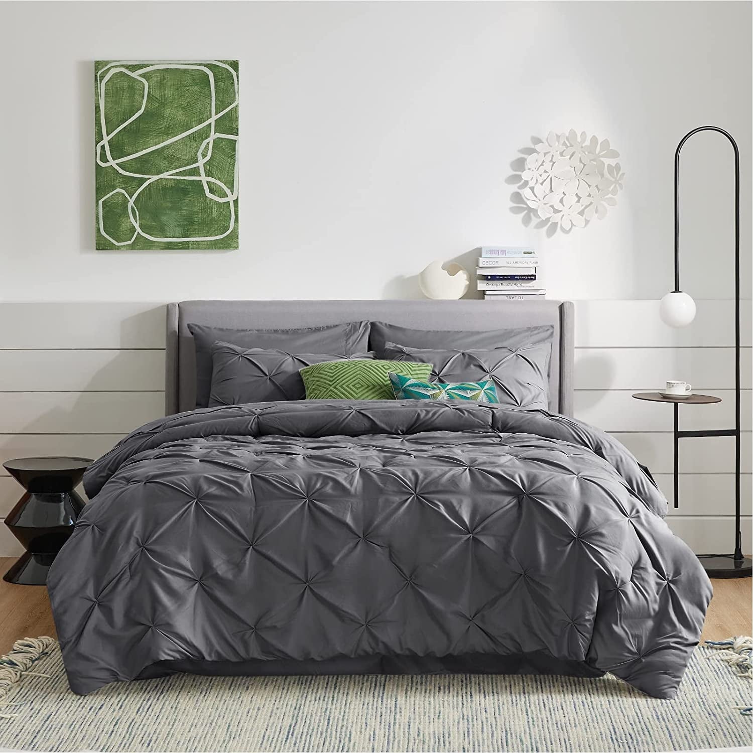 Cozy Comfort Dark Grey Full Comforter Sets - 7 Pieces Pintuck Bed in A Bag with Comforters, Sheets, Pillowcases & Shams