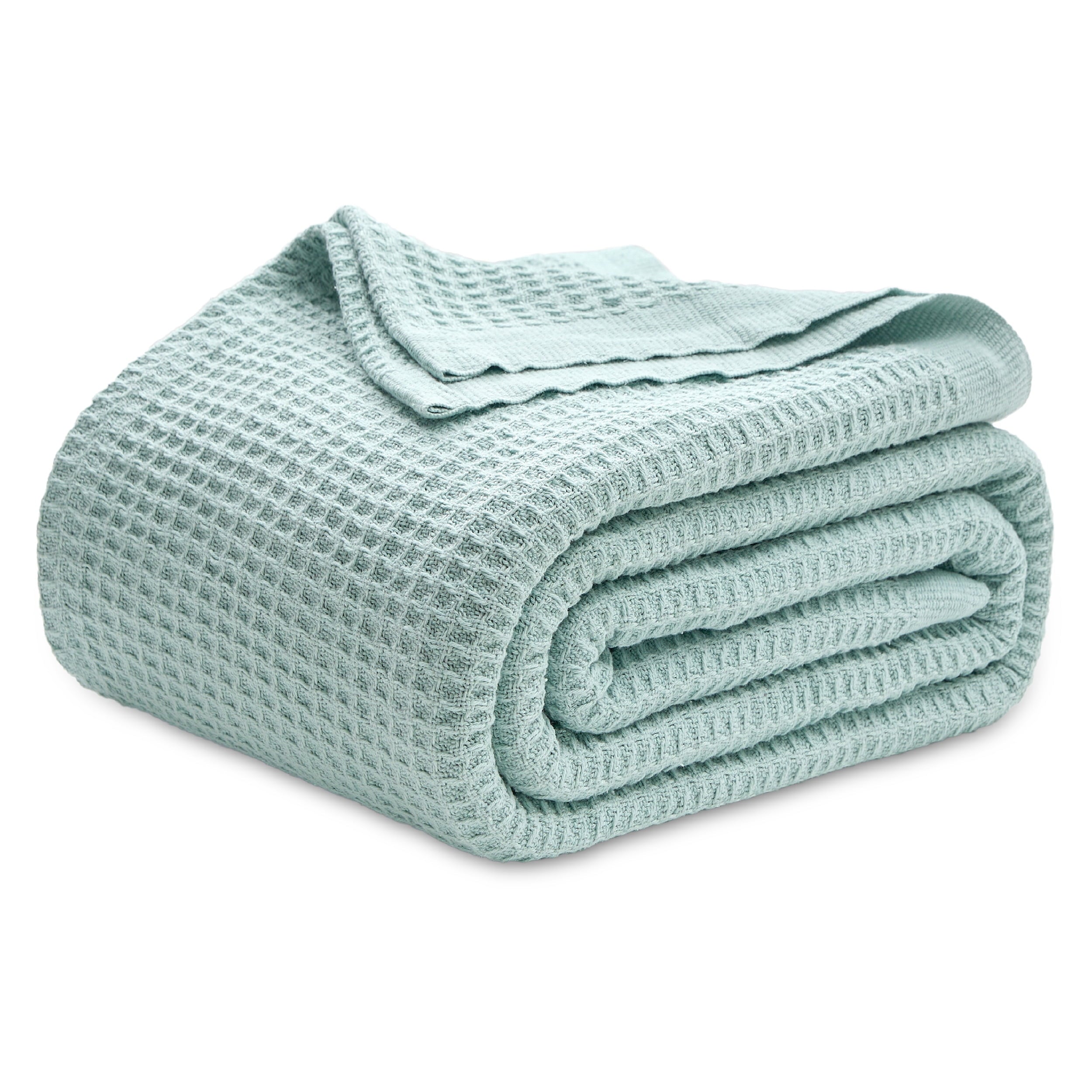 Cozy Comfort 100% Cotton Blankets King Mint Green - Waffle Weave Blankets for All Seasons, 104x90 inches
