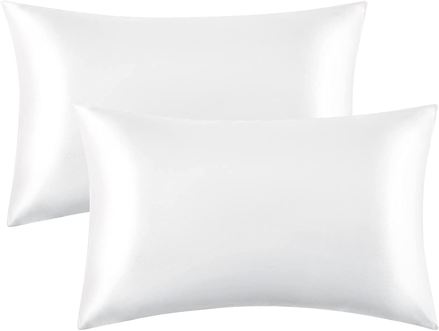 Bedsure Satin Pillowcase 2 Pack Standard with Envelope Closure for Hair and Skin???White