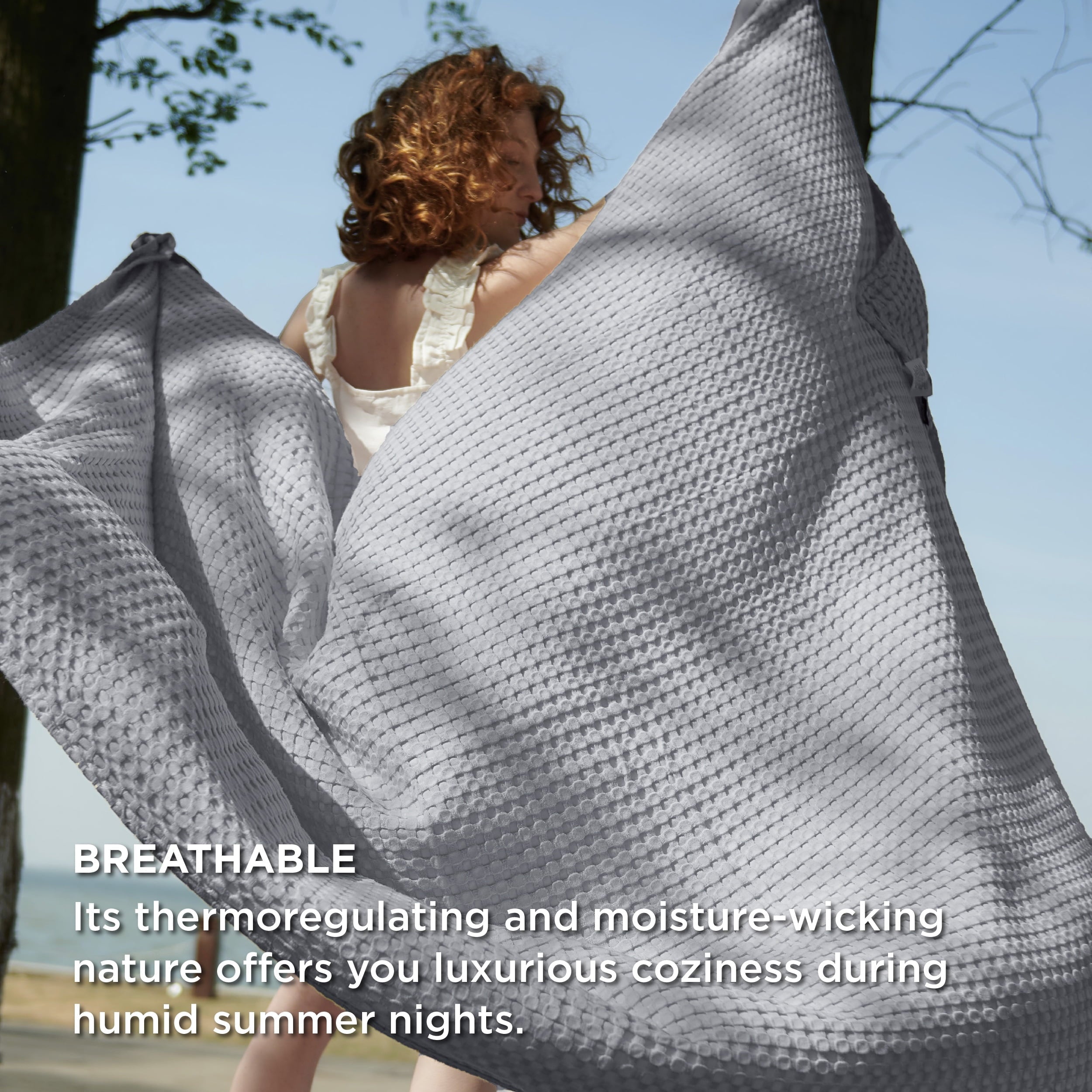 U by Bedsure Cooling Cotton Waffle Breathable Rayon Derived from Bamboo King Blanket,Grey,104x90 inches