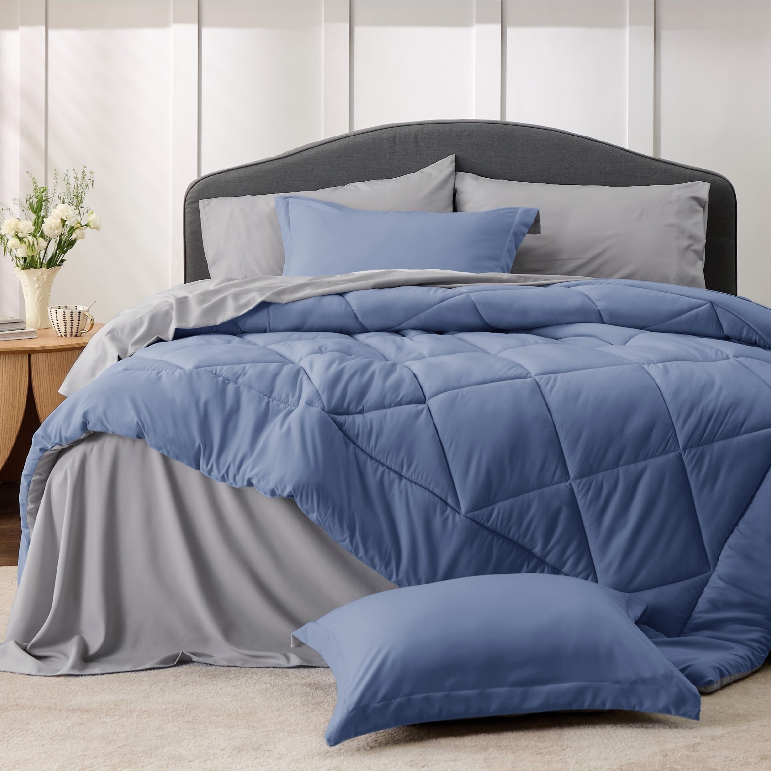 U by Bedsure Infinity Blue Twin Comforter Set  5 Pieces Reversible Twin Bed in a Bag Extra Long Twin Bed Set Infinity Blue and Grey with Comforters Sheets Pillowcase Sham