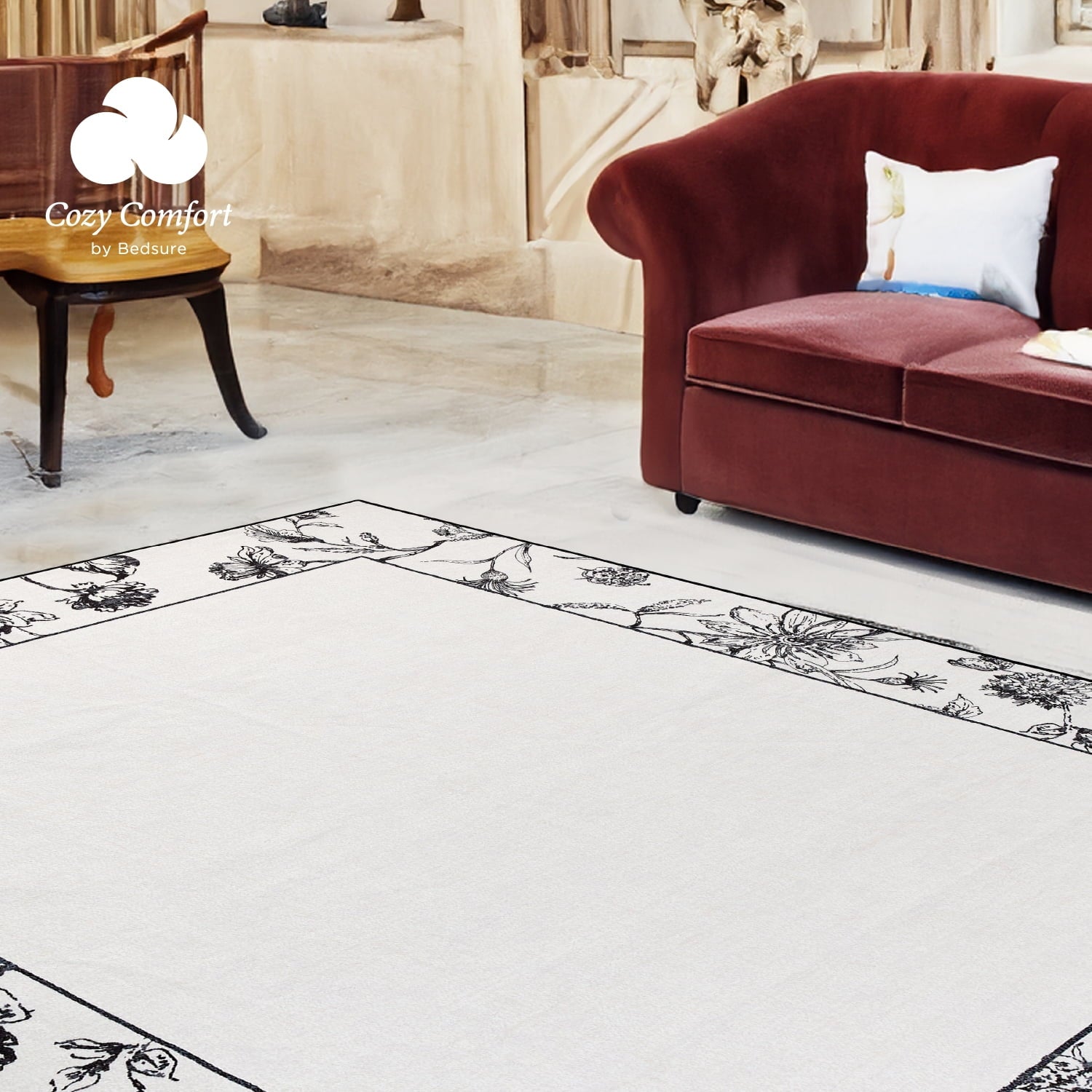 Cozy Comfort 5x7 Area Rugs for Living Room, Machine Washable Modern Style Rug, Non-Slip Backing, Non-Shedding, Low Pile Easy Care Throw Rugs for Bedroom Dining Room, Beige