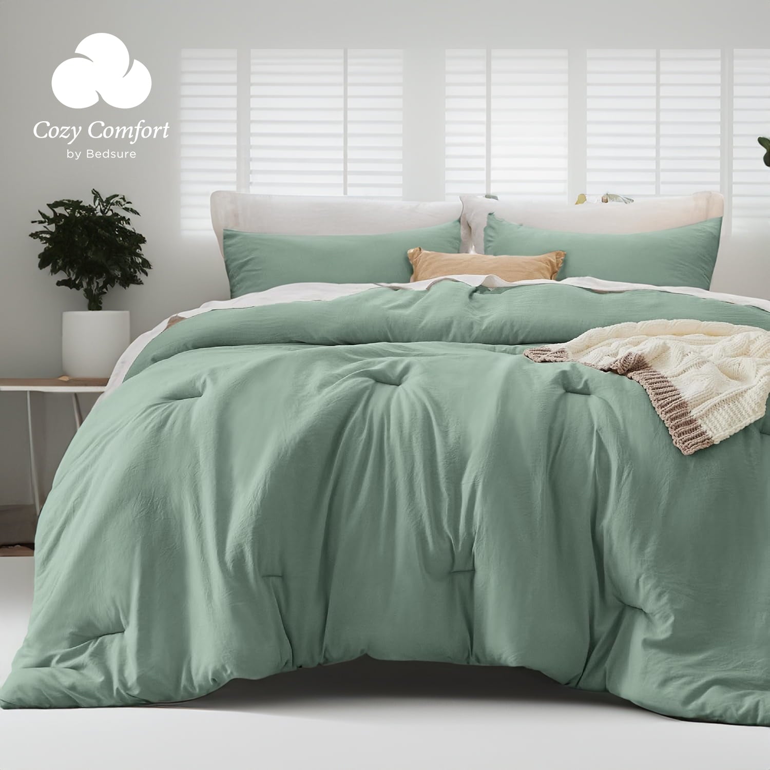 Cozy Comfort 3 Pieces Comforter Bedding Sets for All Seasons 1 Lightweight Prewashed Comforter and 2 Pillowcases Queen Sage Green