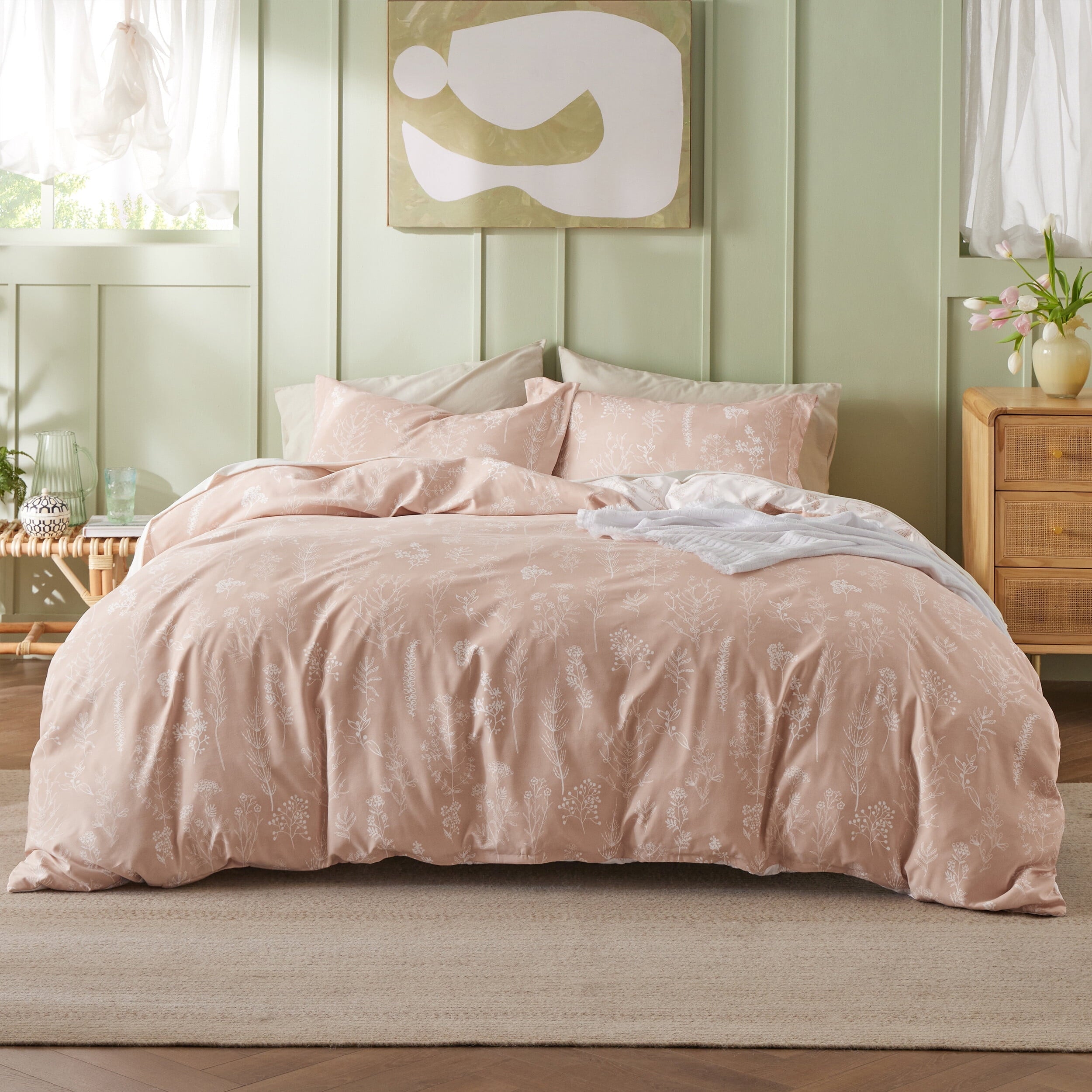 U by Bedsure 3 Pieces Rose Dust Twin Size Comforter Sets, Cute Flowers Botanical Lightweight Soft Bedding Set with 2 Pillow Shams