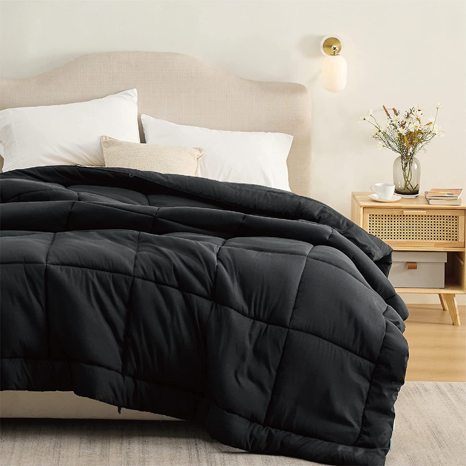 Cozy Comfort All Season Down Alternative Comforter Duvet Insert, Queen Reversible Quilted Black Insert Machine Washable with Corner Tabs, 88x88 inches