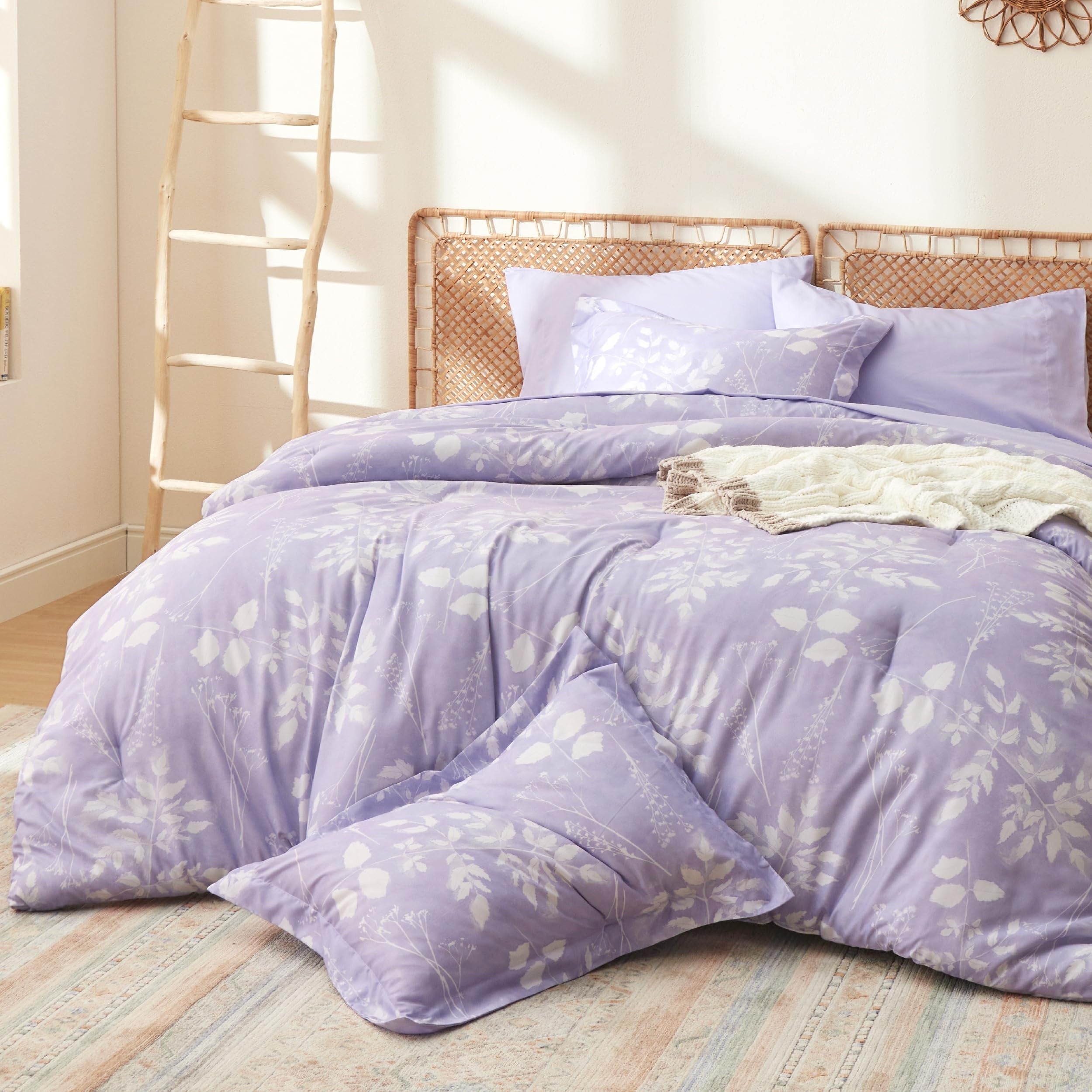 U by Bedsure Light Purple Twin Comforter Set  5 Pieces Floral Lavender Bedding Sets Twin Bed in a Bag with Reversible Botanical Flowers Comforter Sheets Pillowcases Shams