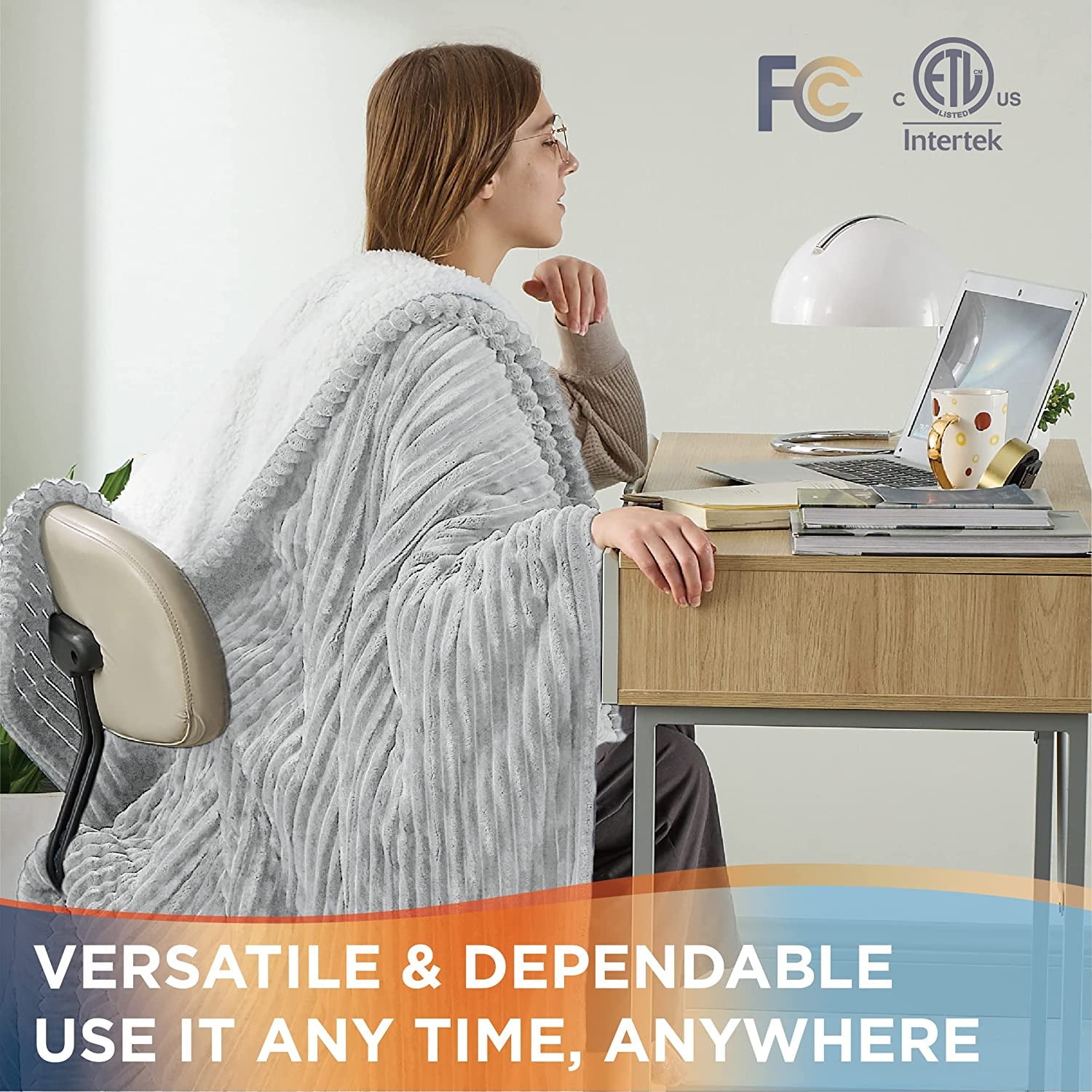 Bedsure Electric Blanket Full Size with 6 Heating Levels 10 Time Settings 8 Hours Auto Off Heated Blanket Full Soft Ribbed Fleece 72x84 Fast Heating Blanket Light Grey