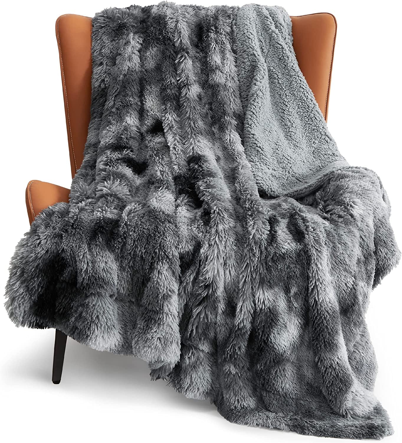 Cozy Comfort Faux Fur Throw Blankets Grey - Fluffy Blankets & Throws Shaggy Faux Fur Blanket, 90x90 Inches