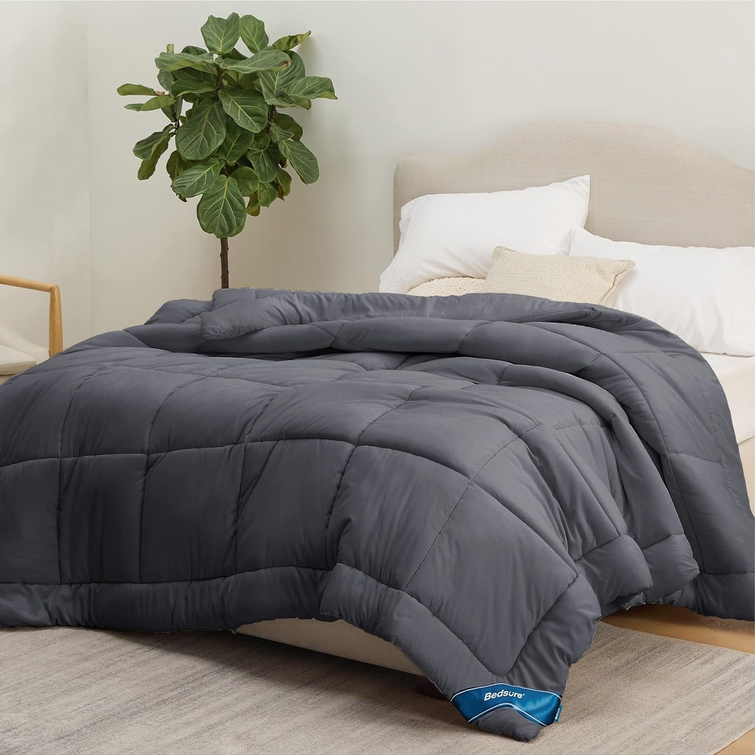 Cozy Comfort All Season Down Alternative Comforter Duvet Insert, Machine Washable Quilted Reversible Duvet Insert with Corner Tabs, Dark Grey, King, 102x90 inches