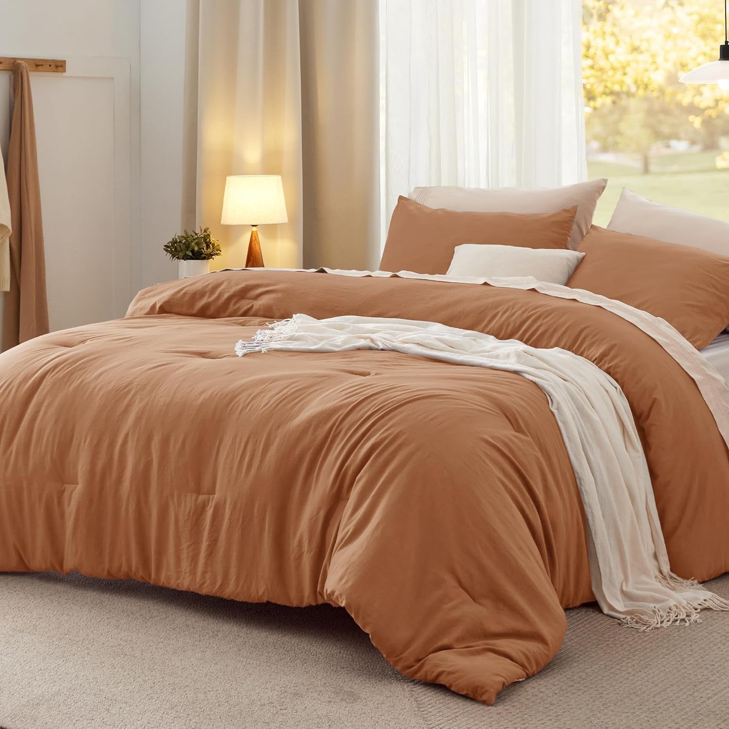 Cozy Comfort 3 Pieces Queen Comforter Bedding Set Caramel Comforter Set for All Seasons 1 Lightweight Prewashed Comforter and 2 Pillowcases Queen Caramel