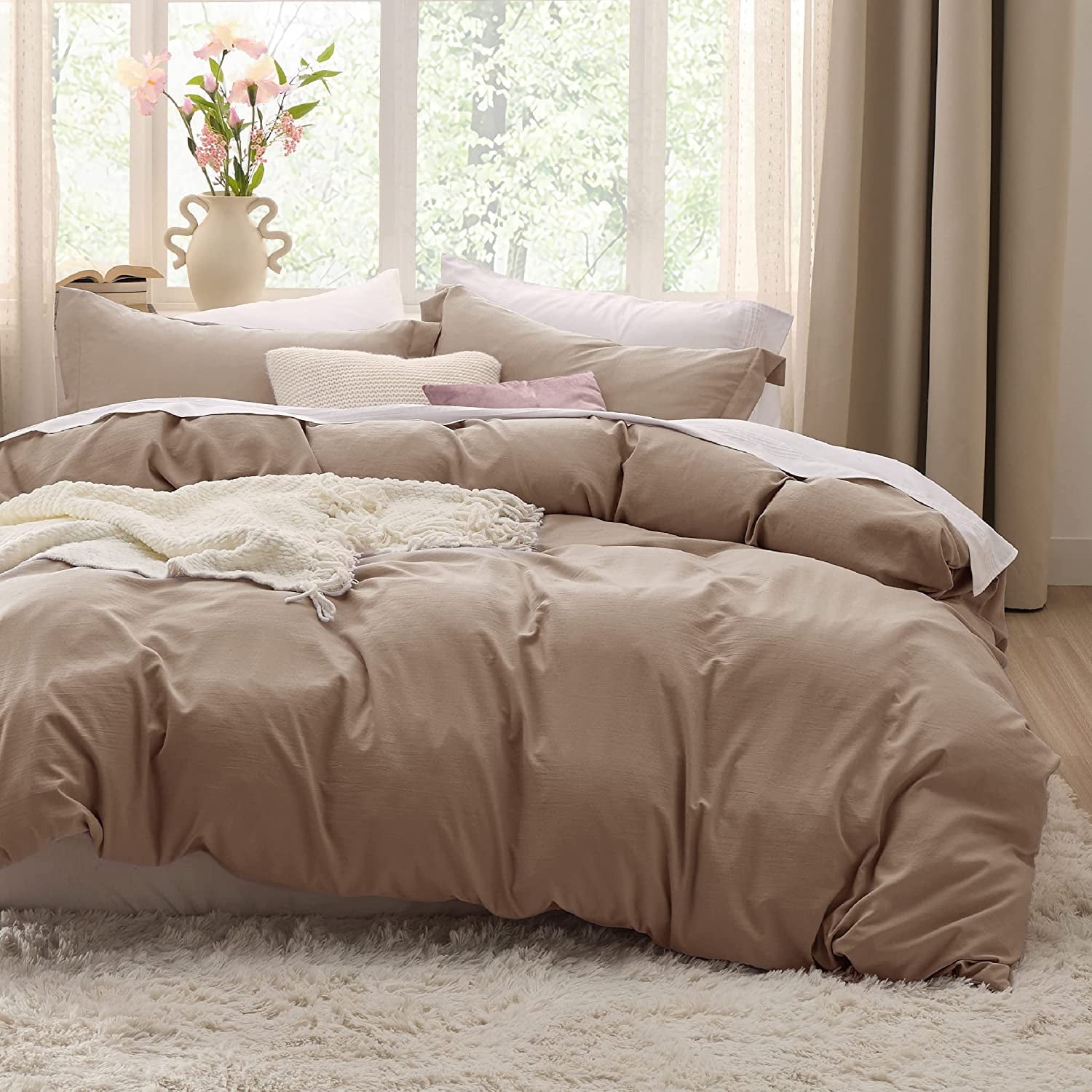 BEDSURE Khaki Duvet Cover King Size  Soft Prewashed King Duvet Cover Set 3 Pieces 1 Duvet Cover 104x90 Inches with Zipper Closure and 2 Pillow Shams