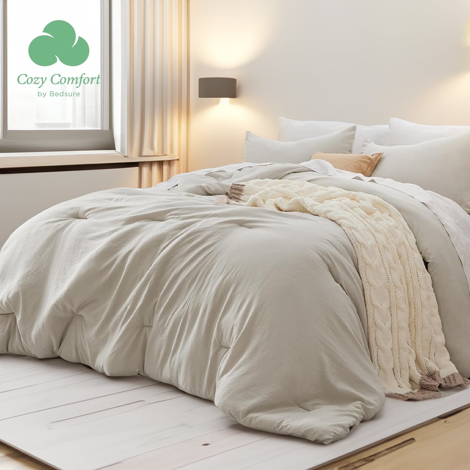 Cozy-Comfort-3-Pieces-Comforter-Bedding-Sets-For-All-Seasons-1-Lightweight-Prewashed-Comforter-And-2-Pillowcases-Queen-Beige