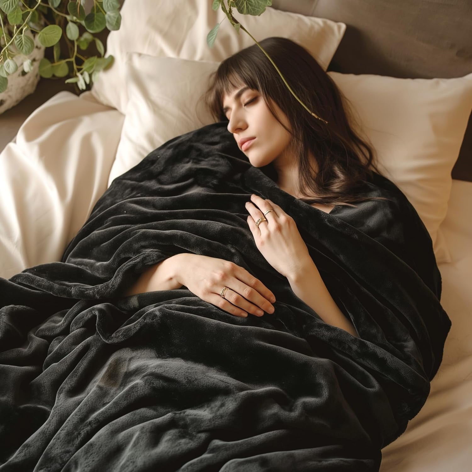 Cozy Comfort Fleece Bed Blankets Queen Size Black - Soft Lightweight Fuzzy Cozy Blanket,90X90 Inches