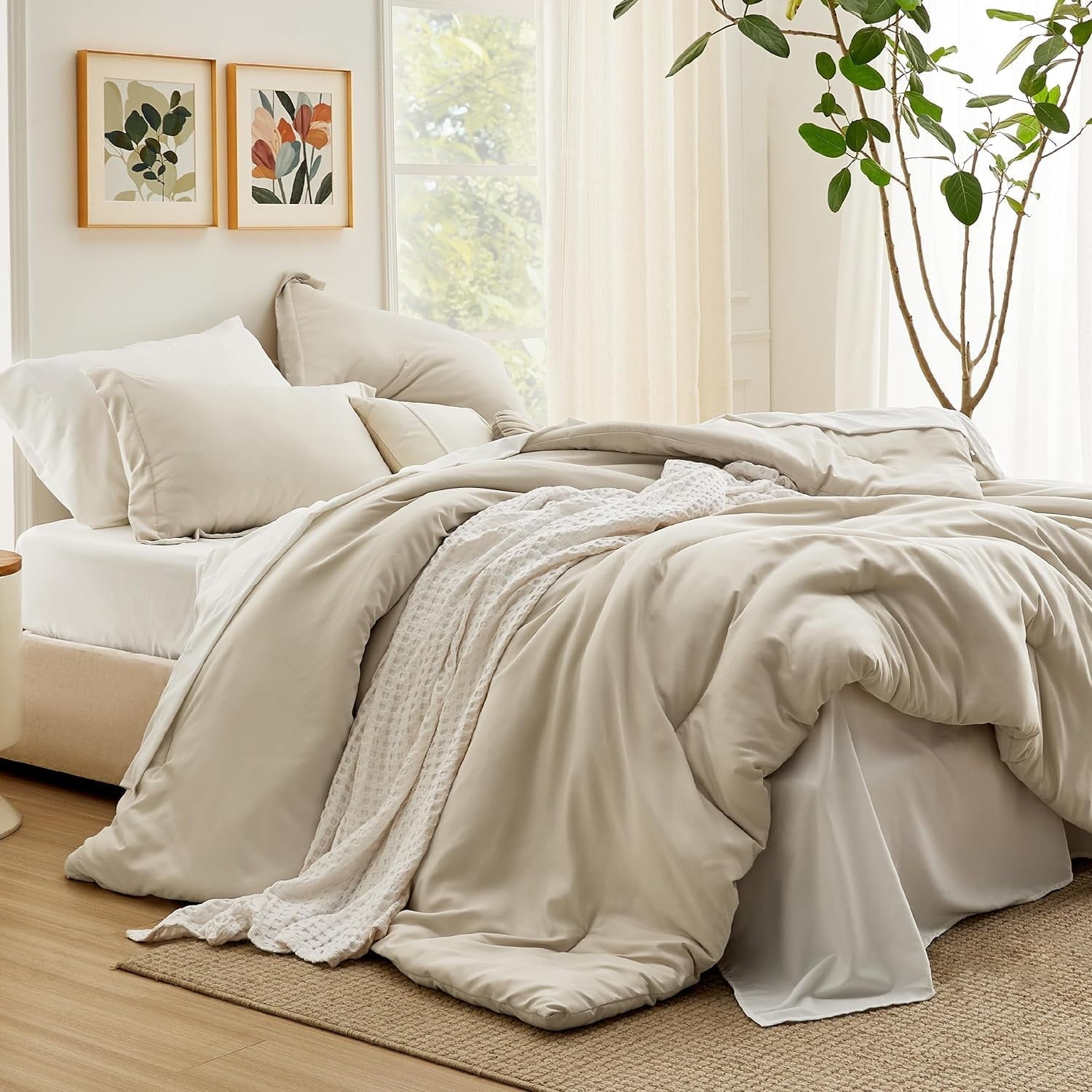 U by Bedsure King Size Comforter Set Beige, 7 Pieces Lightweight Bedding Sets Boho, with Comforter, Sheets, Pillowcases & Shams