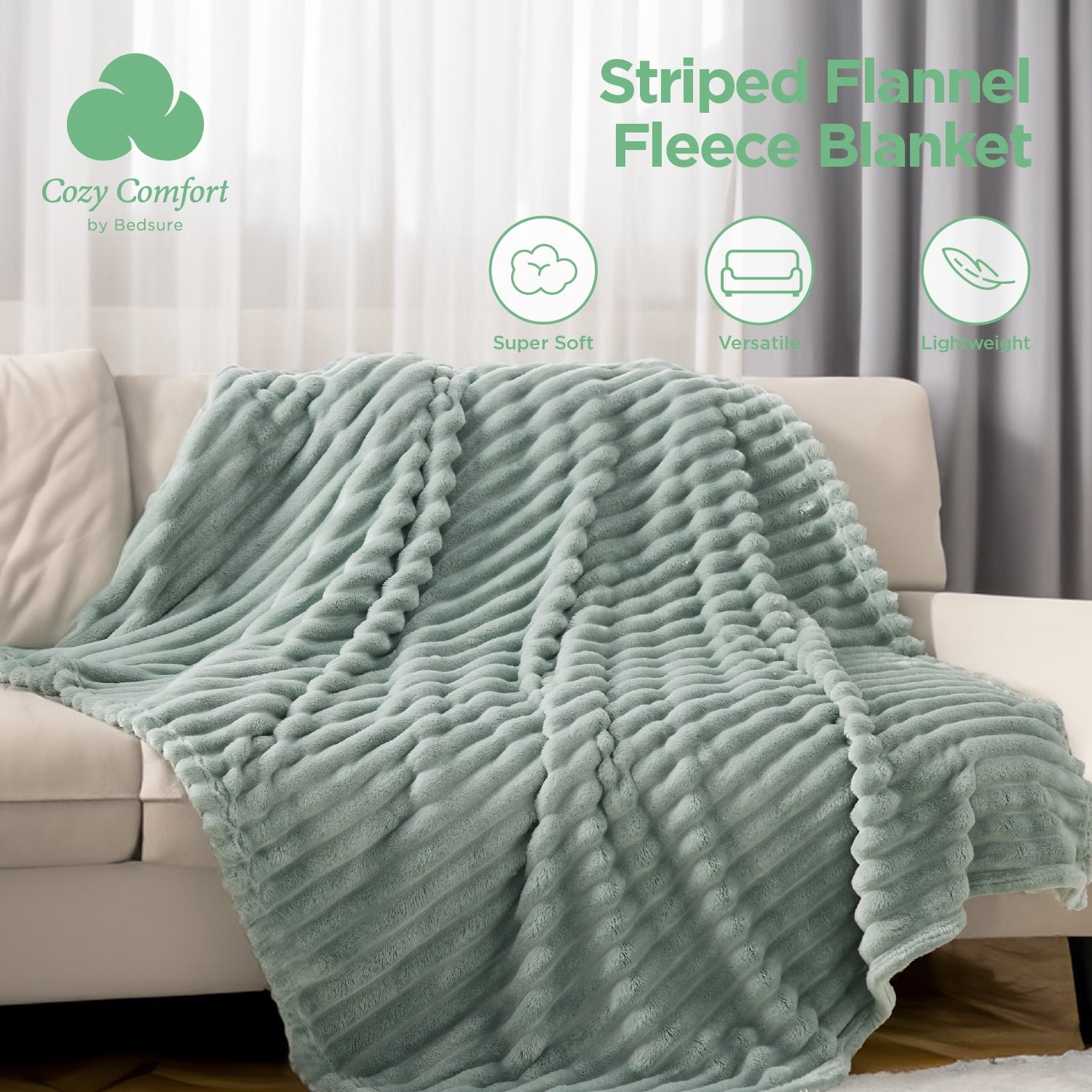 Cozy Comfort by Bedsure Sage Green Fleece Twin Blanket for Couch - Super Soft Cozy Blankets for Women, Girls, 60x80 inches
