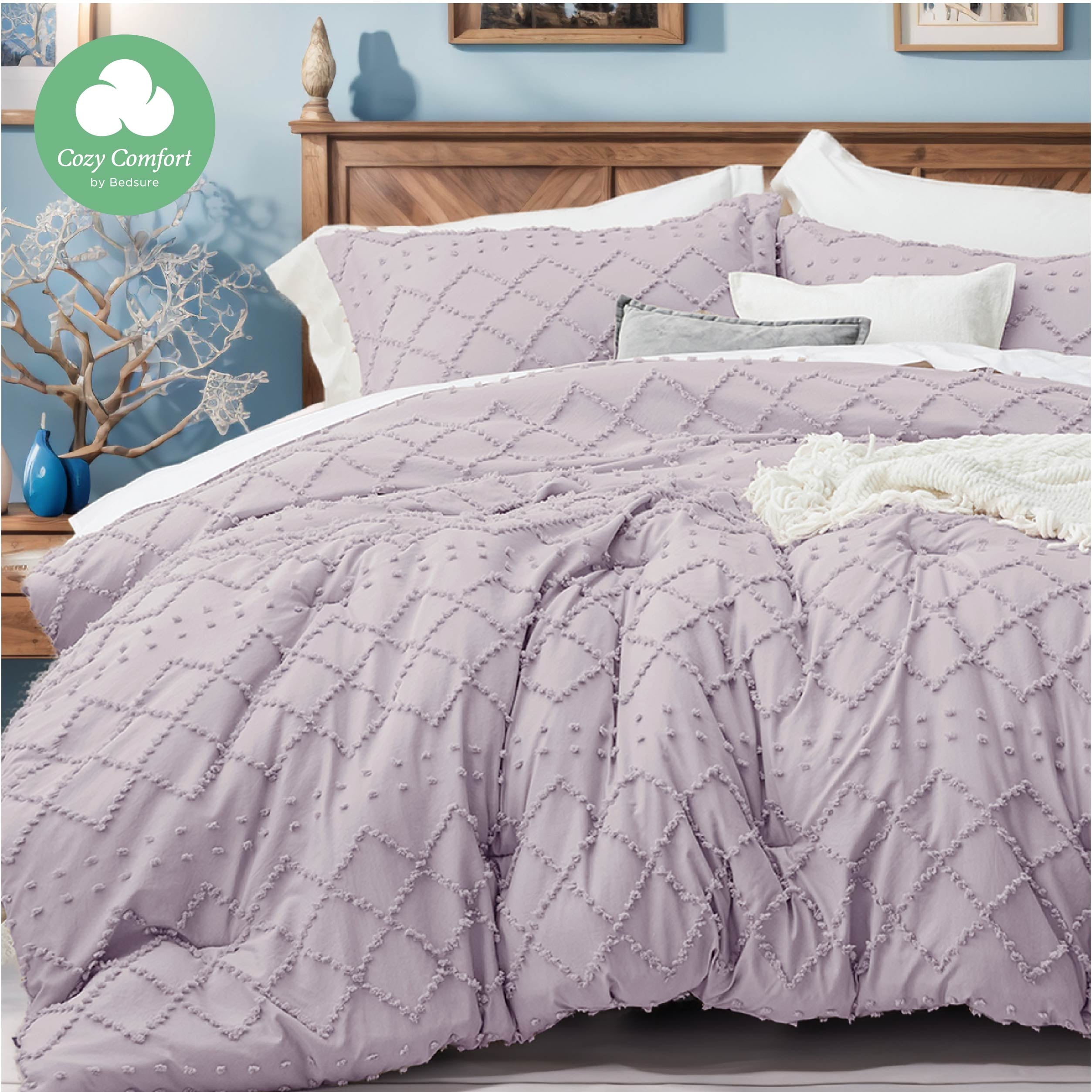 Cozy Comfort Comforter Set Boho Tufted Shabby Chic Bedding Comforter Set 2 Pieces Vintage Farmhouse Bed Set for All Seasons Soft Bedding Set with 1 Pillow Sham Twin Raindrops