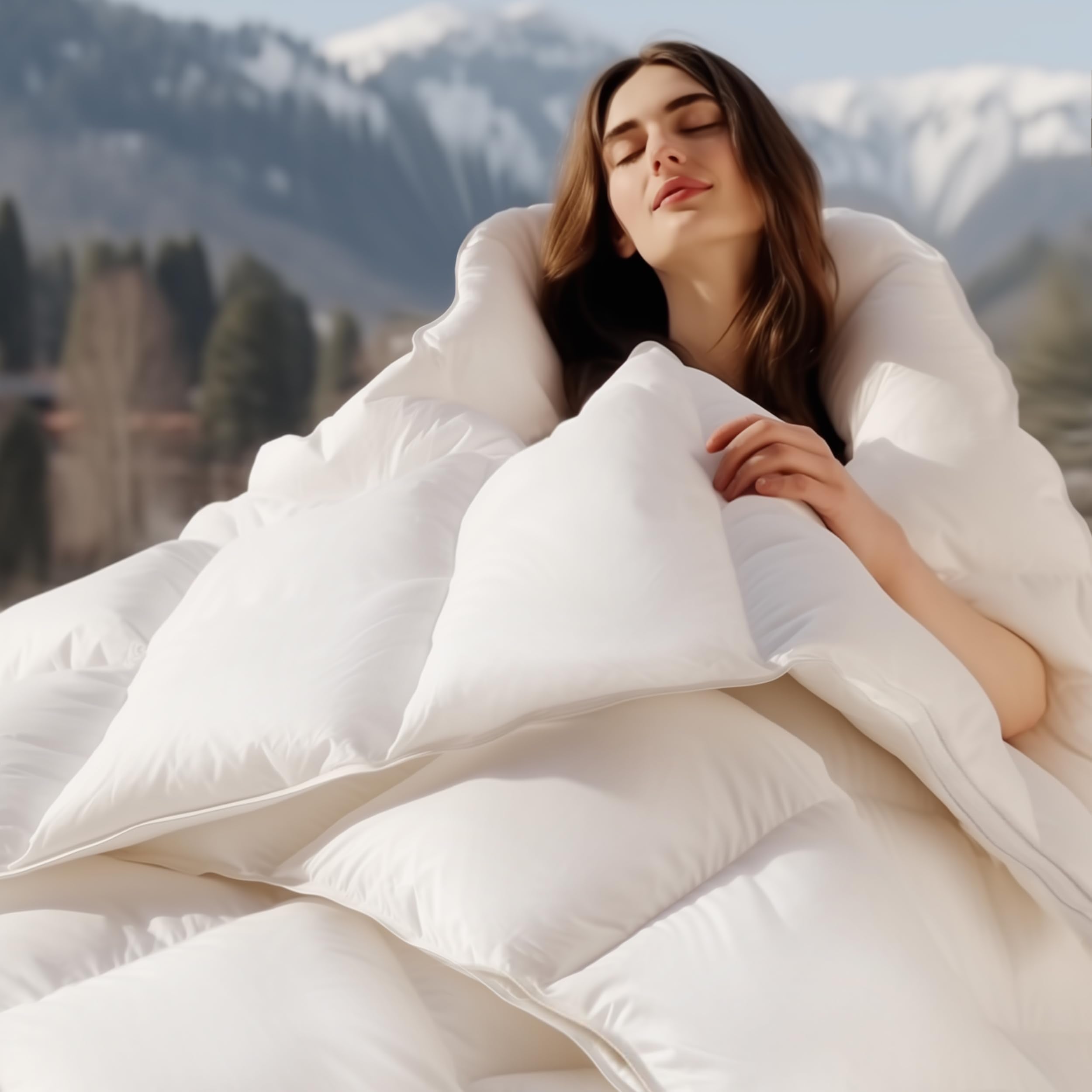 Bedsure Premium Down Comforter King Size Luxurious High-Loft White Down Duvet Insert for All Seasons Storage Bag & 8 Corner Tabs Machine Washable 54 Oz Fluffy Medium Warmth 106x90 Inches