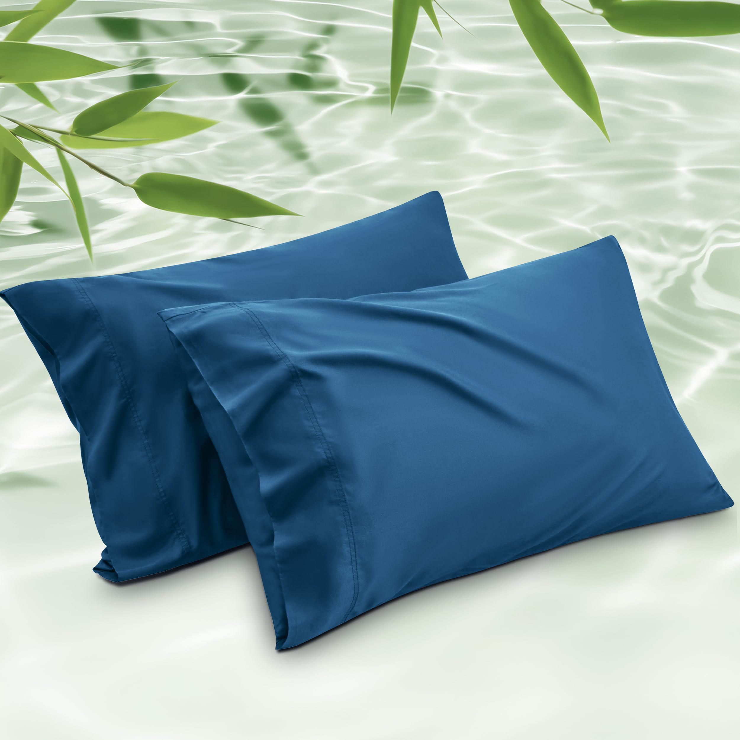 Bedsure Cooling Pillow Cases Queen Size Set of 2 Rayon Derived from Bamboo Cooling Pillowcases for Hot Sleepers Soft & Breathable Pillow Covers with Envelope Closure Teal Blue Gifts 20x30 Inches
