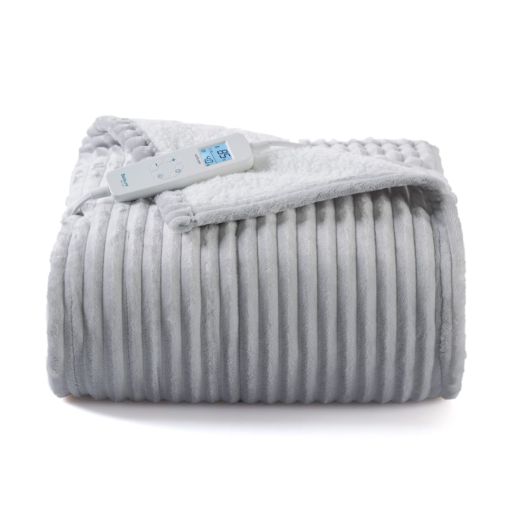 Bedsure Heated Blanket Electric Throw - Soft Ribbed Fleece Fast Heating Electric Blanket with 6 Heating Levels & 4 Time Settings 3 Hours Auto-Off 50¡Á60 inches Charcoal Grey