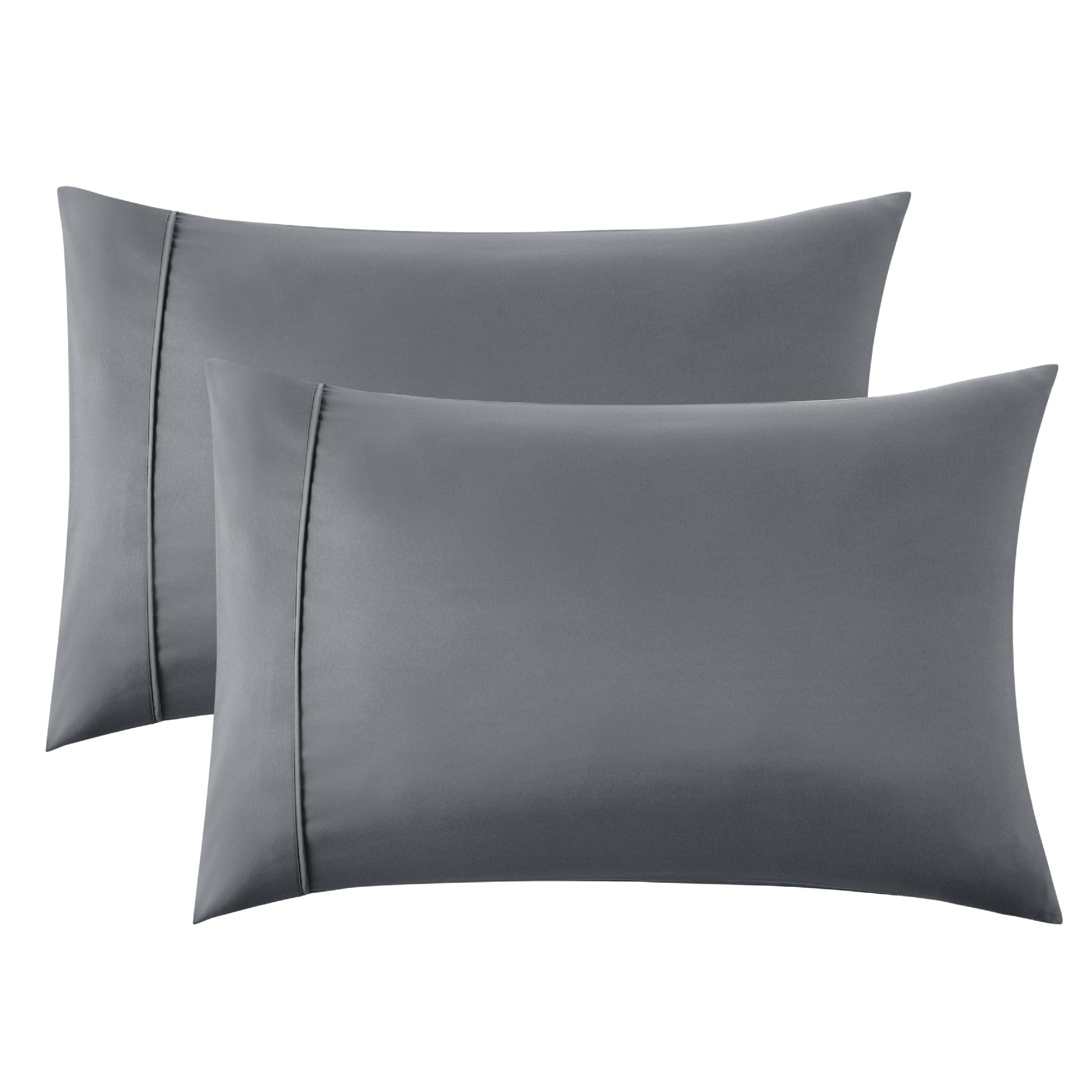 Bedsure Queen Pillow Cases Set of 2 - Dark Grey Polyester Microfiber Pillowcase 2 Pack Super Soft and Cozy Gray Cooling Pillow Case Covers with Envelop Closure 20x30 Inches