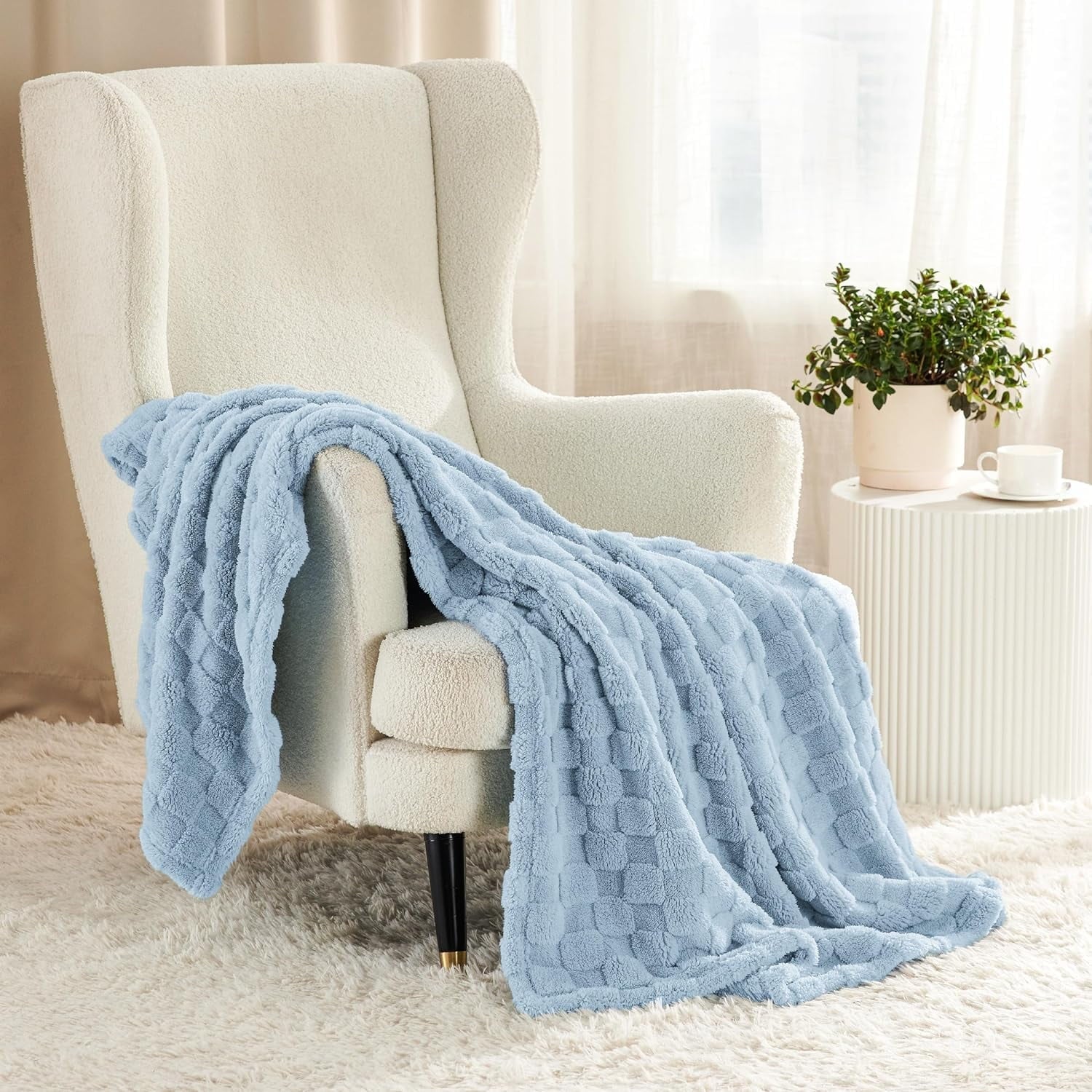 Cozy Comfort Blue Fleece Blanket for Couch - Super Soft Cozy Twin Blankets for Women,Girls, 60x80 Inches